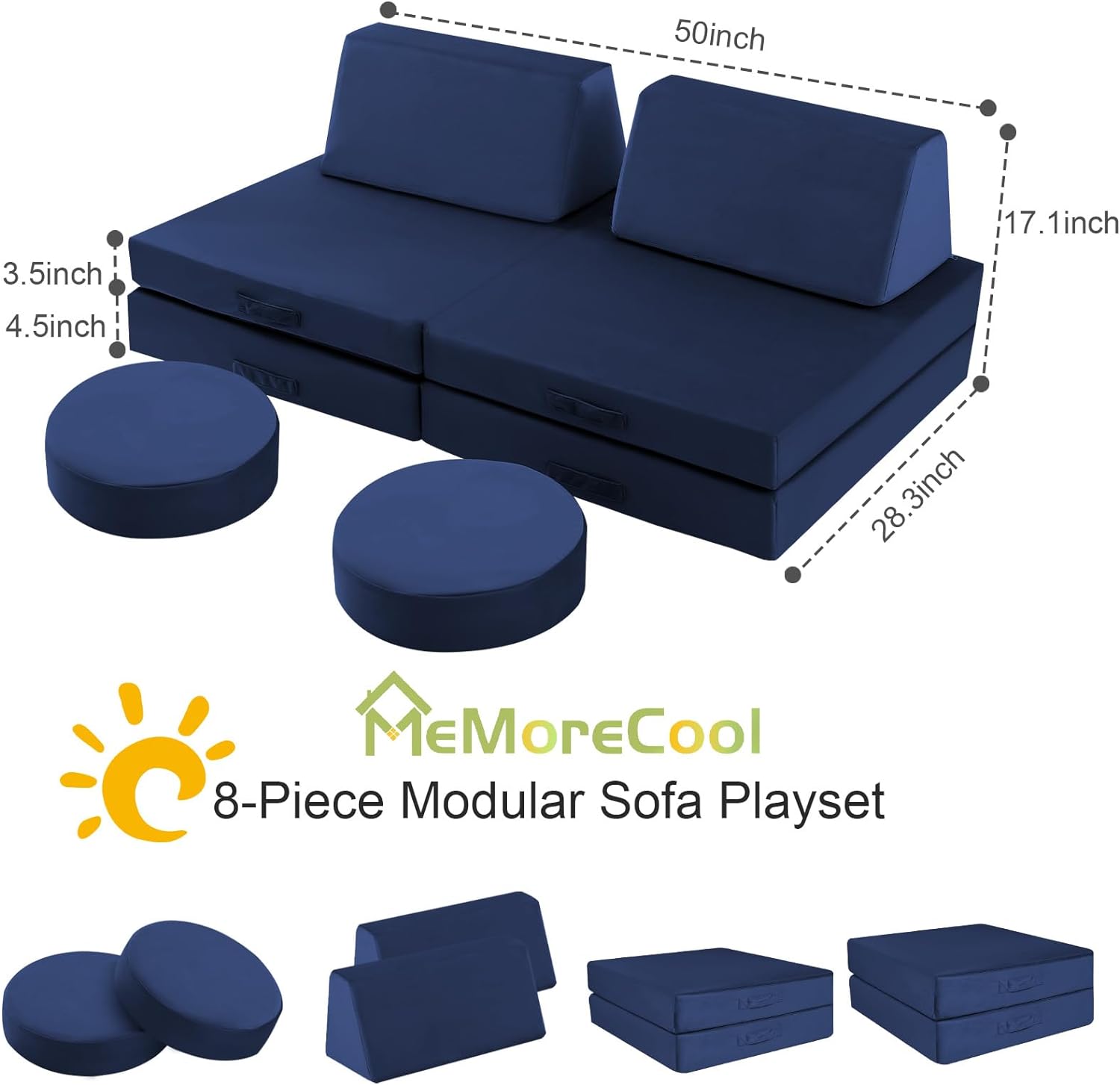 8-piece Kids Play Couch Solid Color
