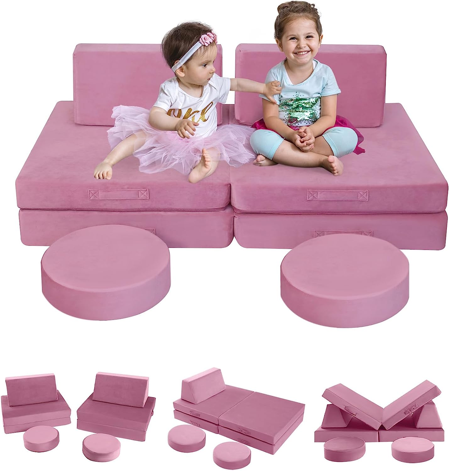 8-piece Kids Play Couch Solid Color