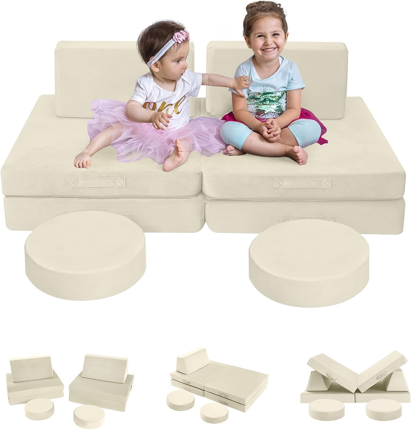 8-piece Kids Play Couch Solid Color