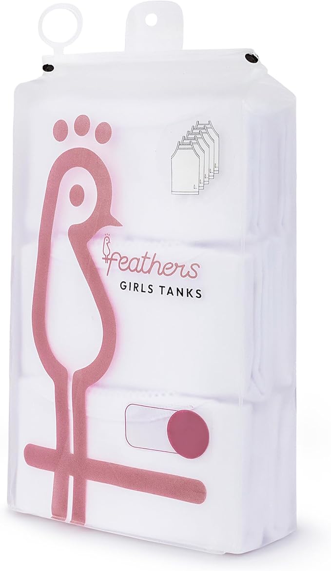 Feathers Girls Undershirts Tagless Camisoles - 5 Pk Super Soft Cotton Cami Girls Tank Tops