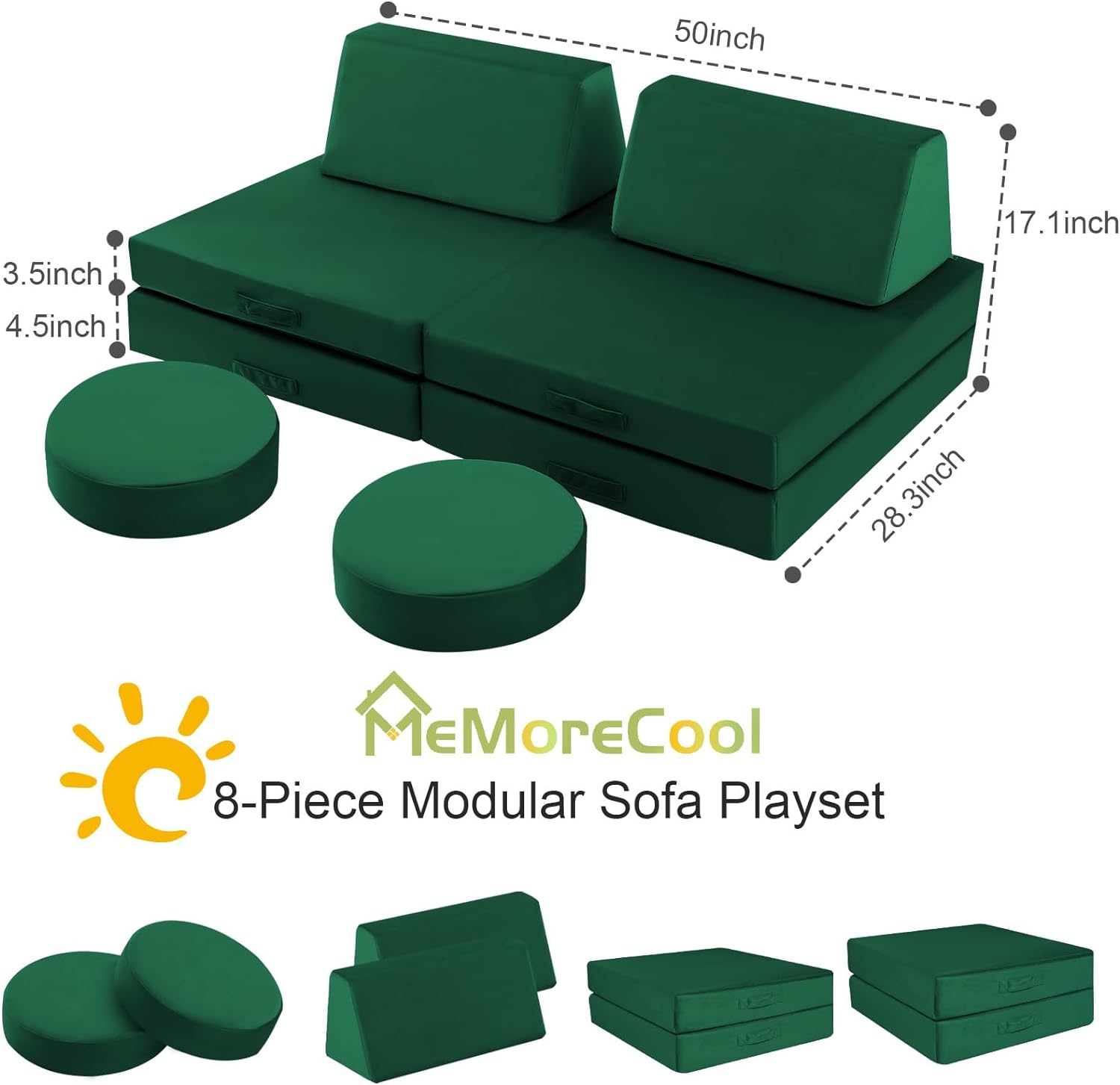 8-piece Kids Play Couch Solid Color