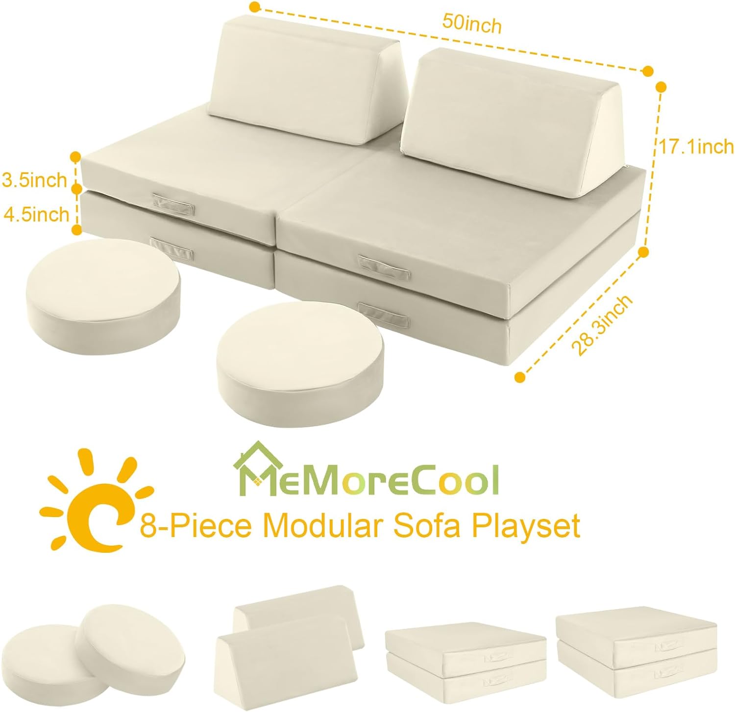 8-piece Kids Play Couch Solid Color