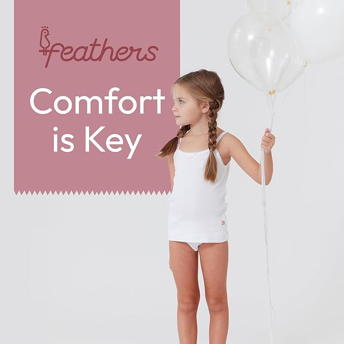 Feathers Girls Undershirts Tagless Camisoles - 5 Pk Super Soft Cotton Cami Girls Tank Tops