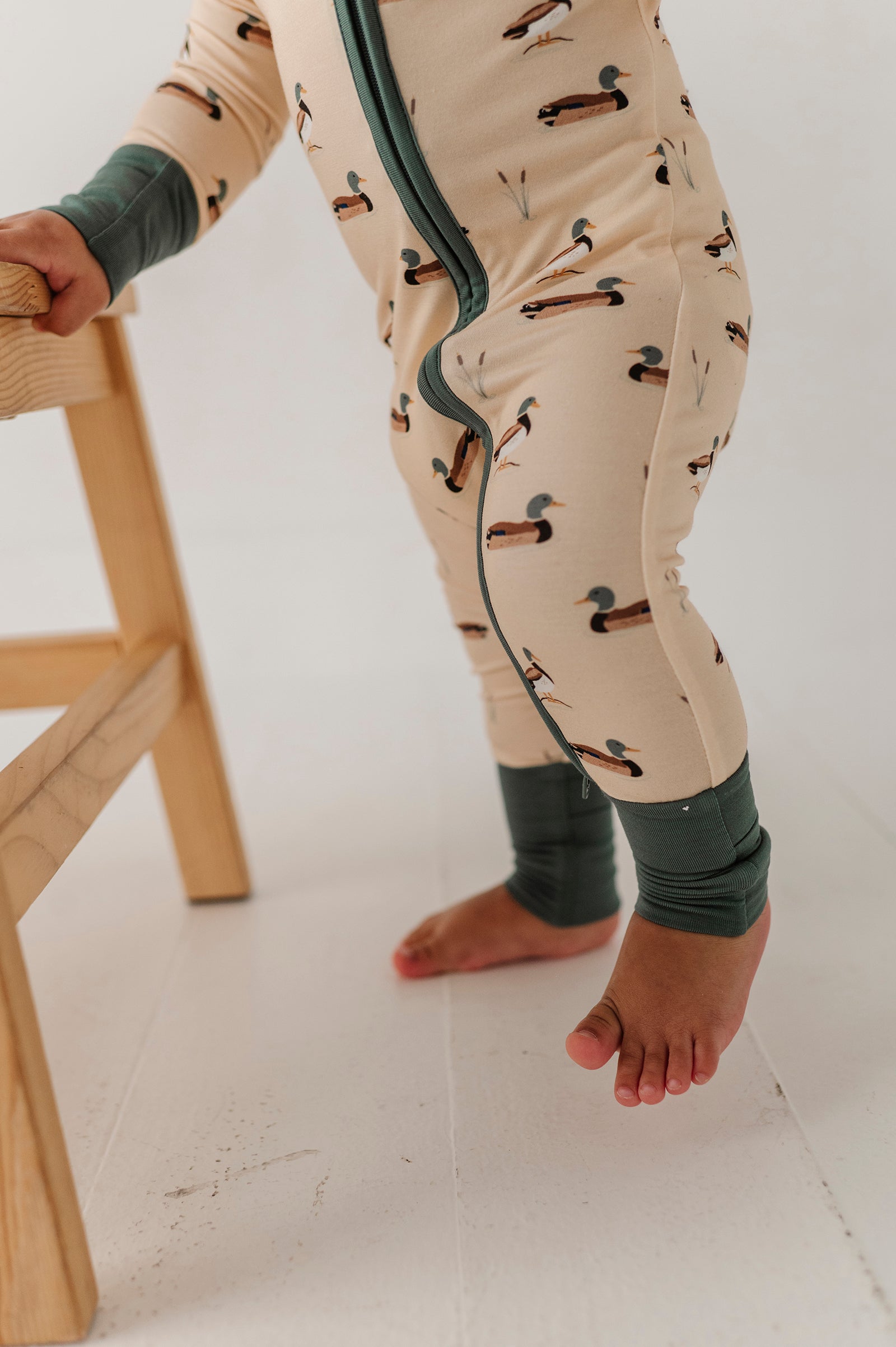 Baby Boy Long Sleeve Zip Romper In Mallard Ducks