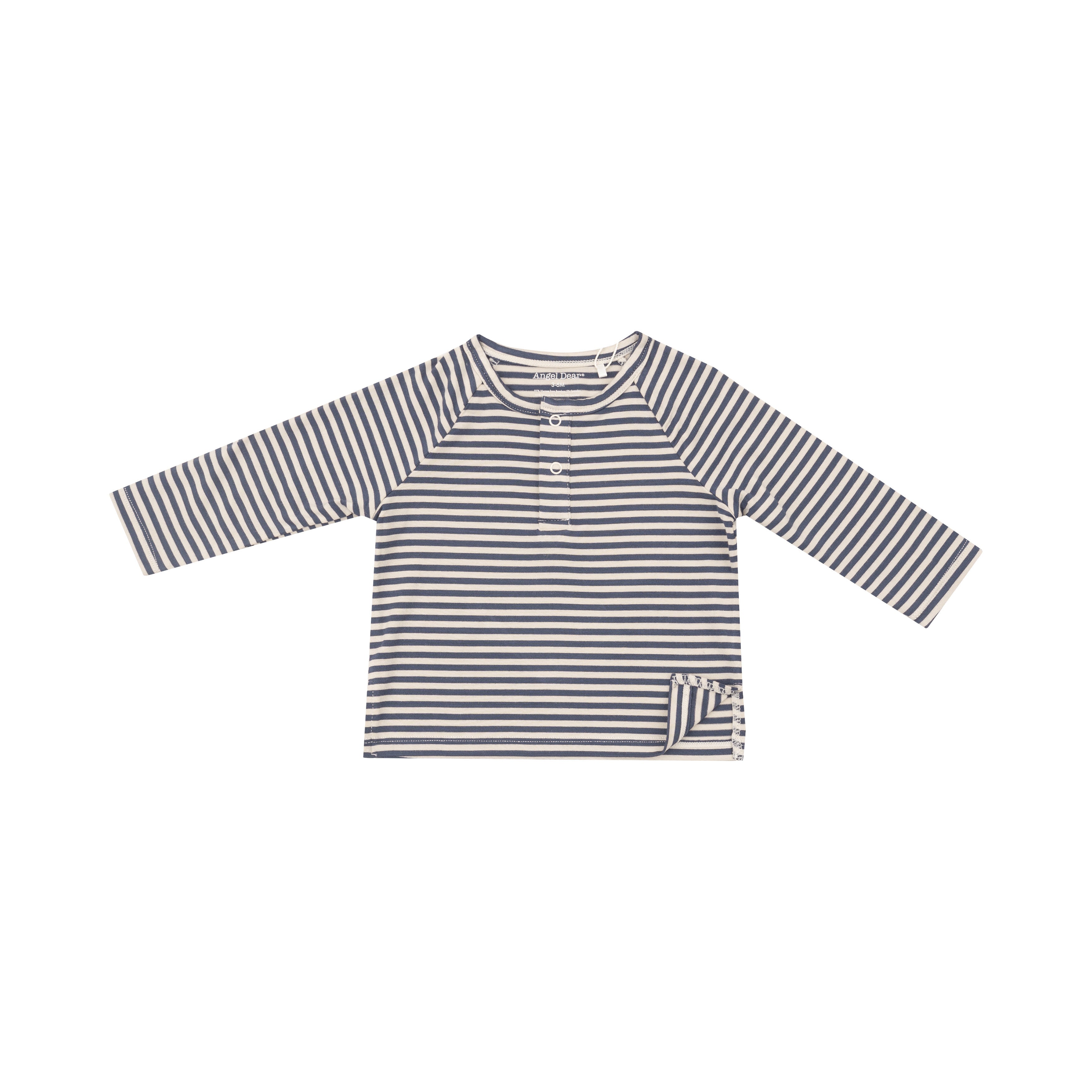 L/s Raglan Henley - Footballs + Navy & Oat Stripe