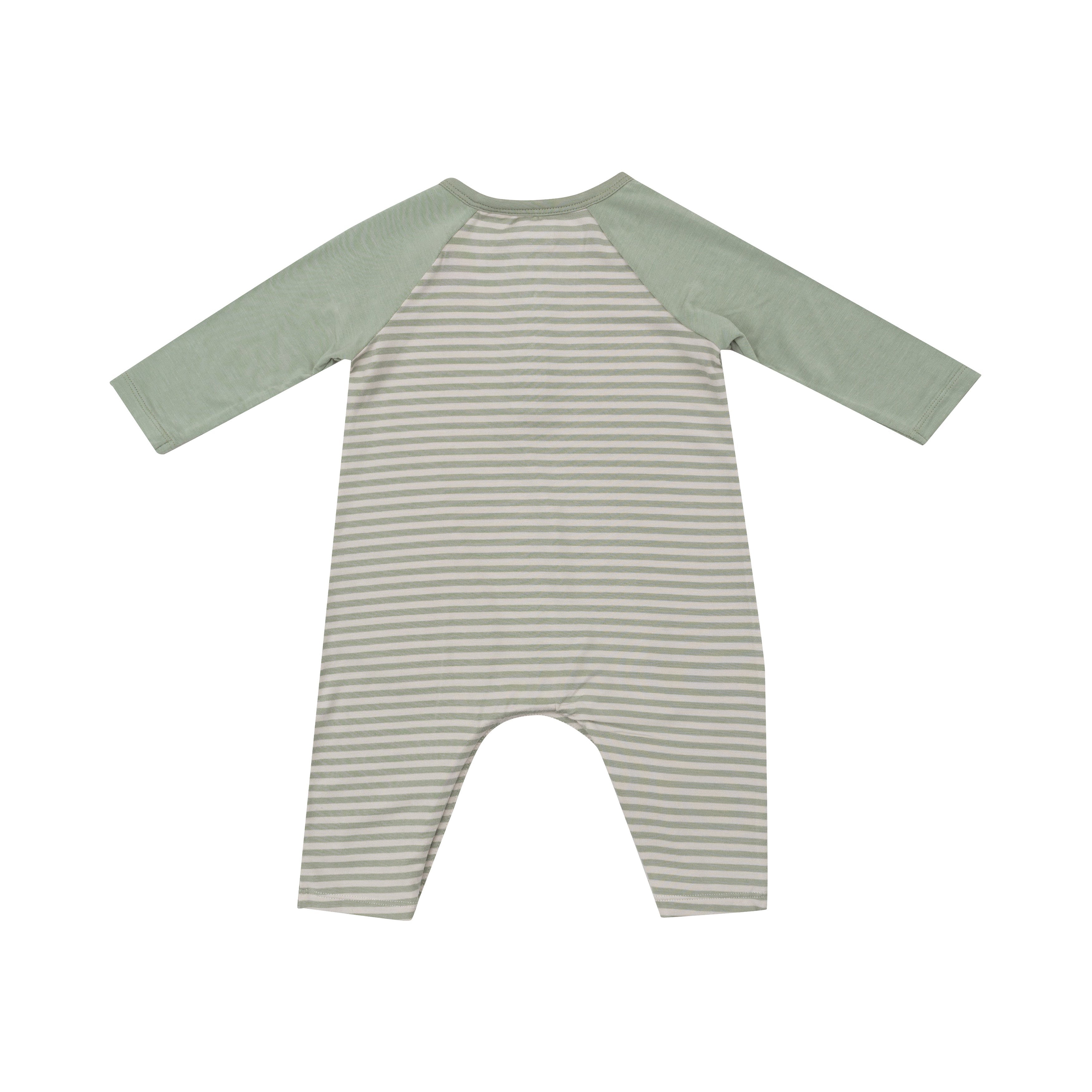 L/s Raglan Henley Romper - Desert Sage Stripe