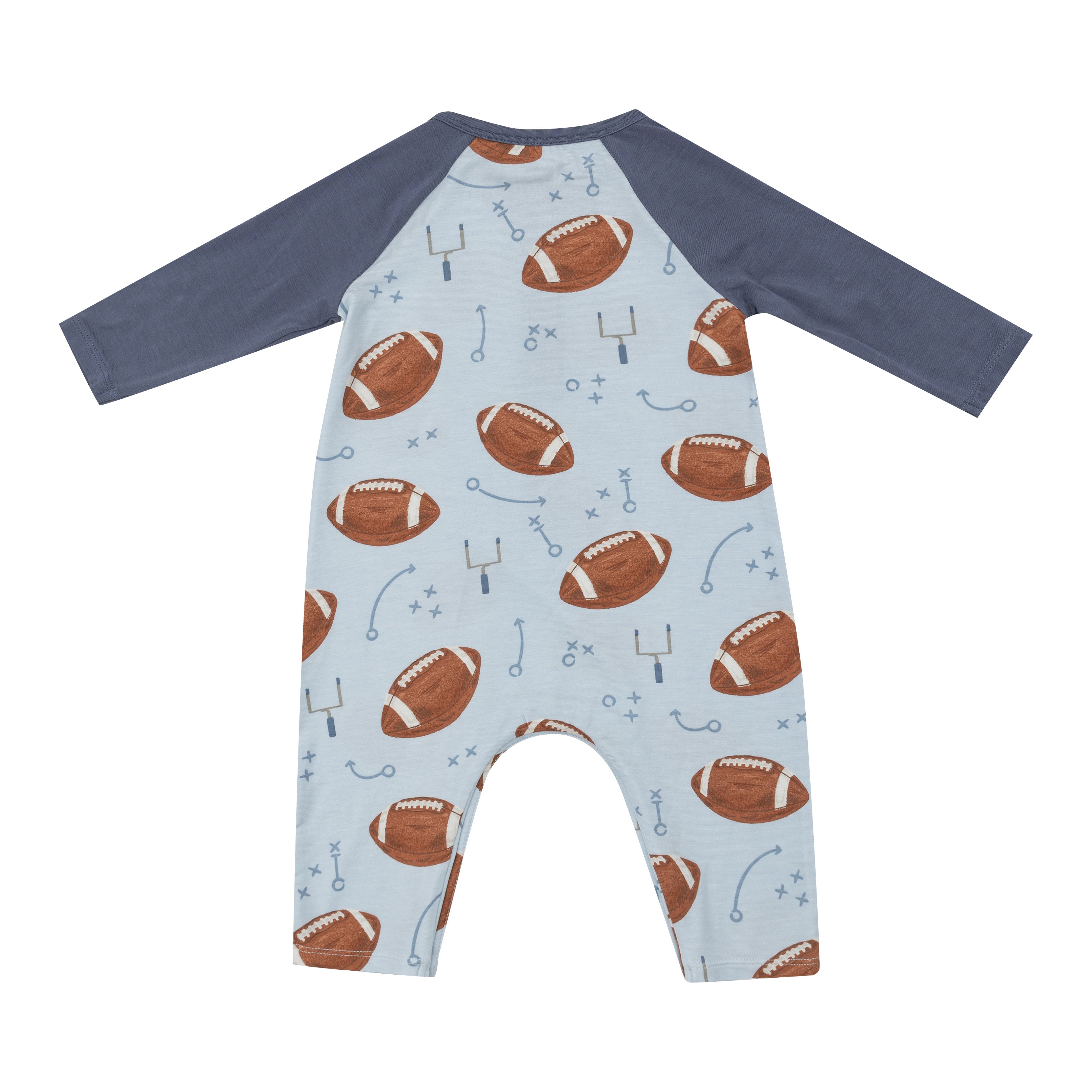 L/s Raglan Romper - Footballs Blue