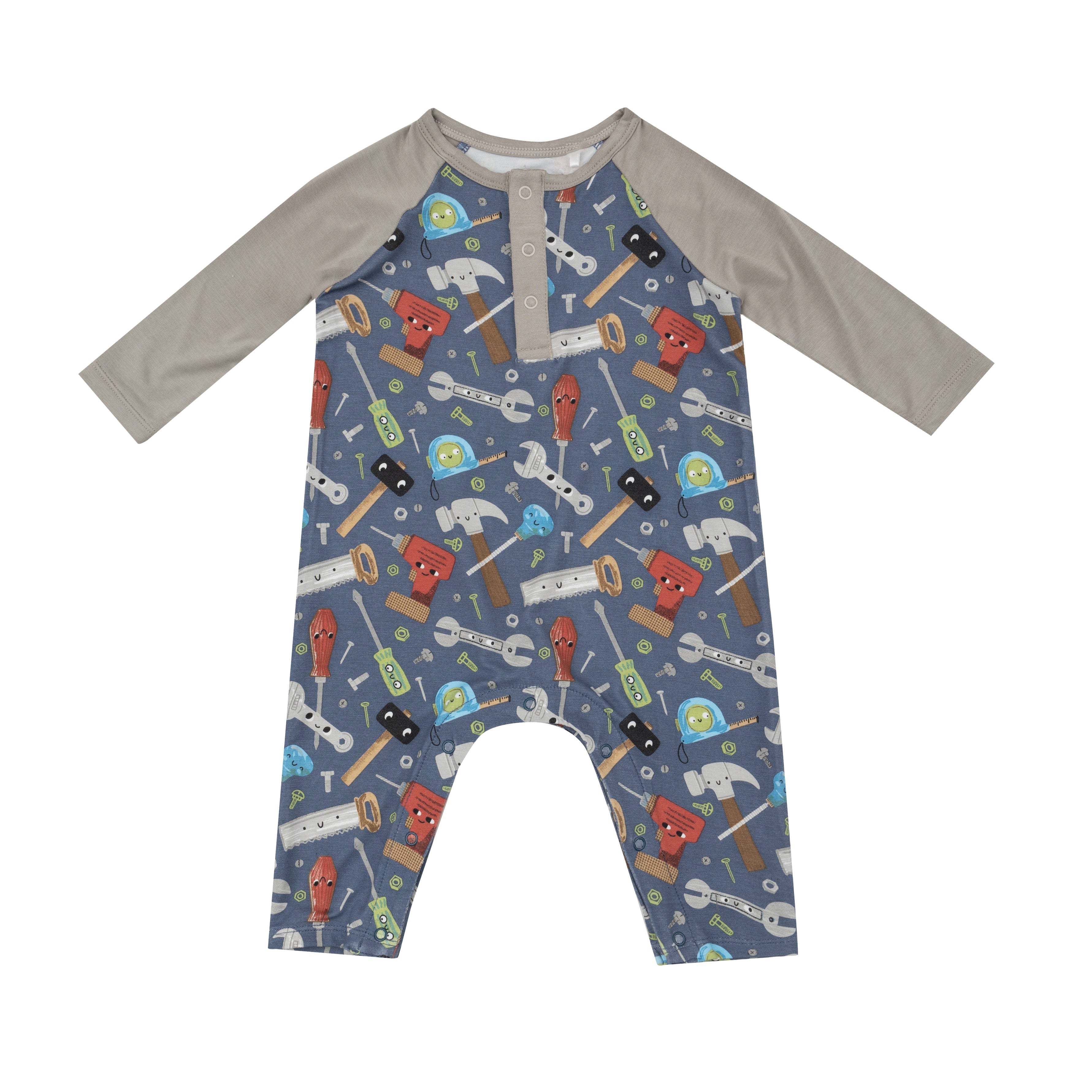 L/s Raglan Henley Romper - Happy Tool Box