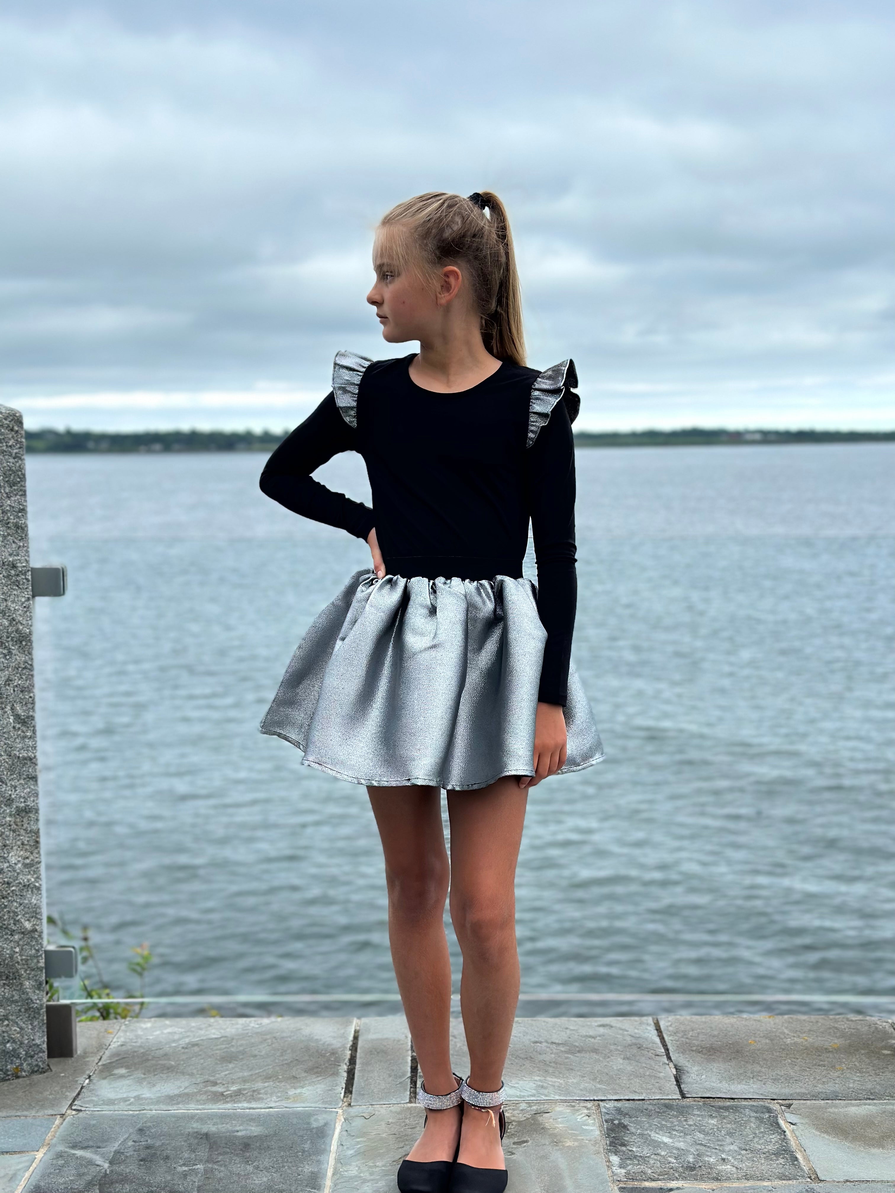 Aa Black Top With Silver Ruffle