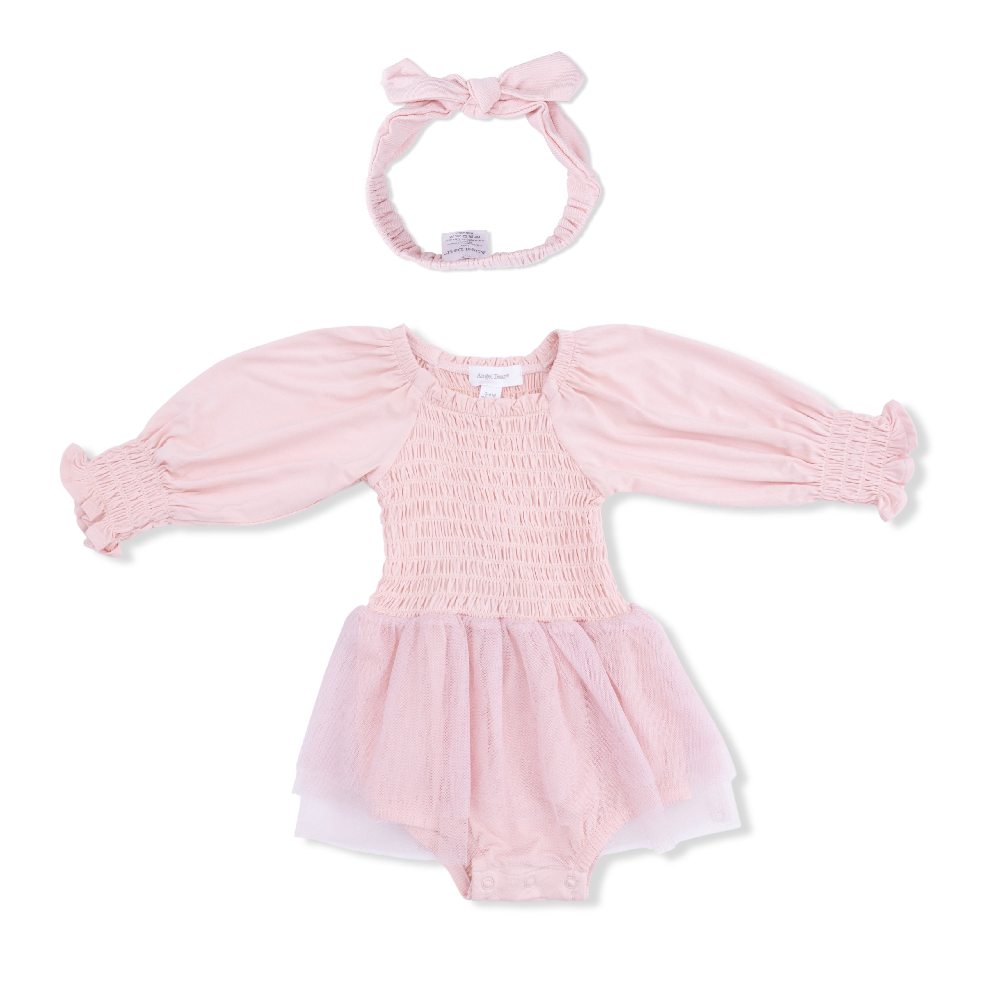 Solid Lotus - Long Sleeve Smocked Bubble With Tutu & Knotted Headband Set