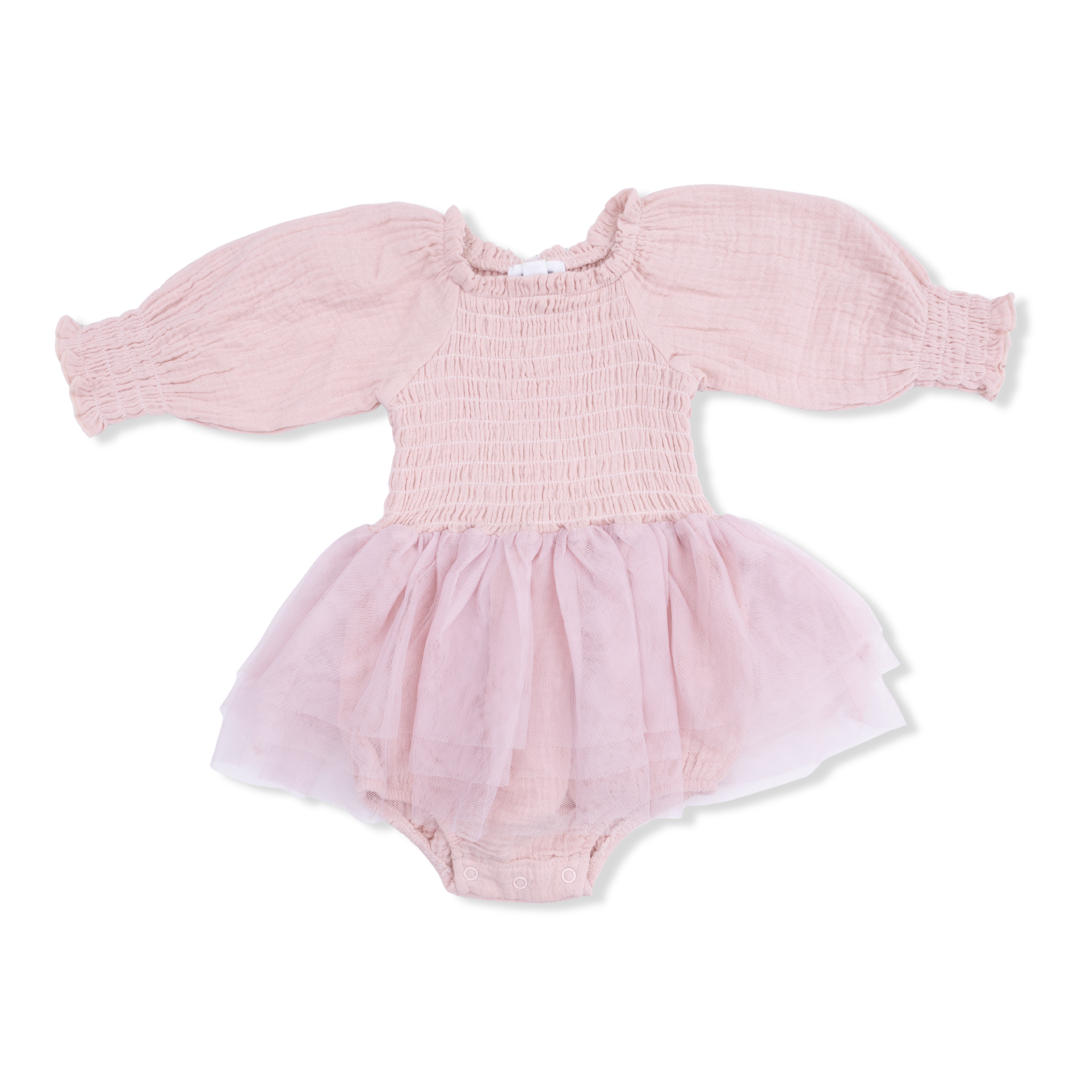Solid Muslin Lotus - Long Sleeve Smocked Bubble With Tutu