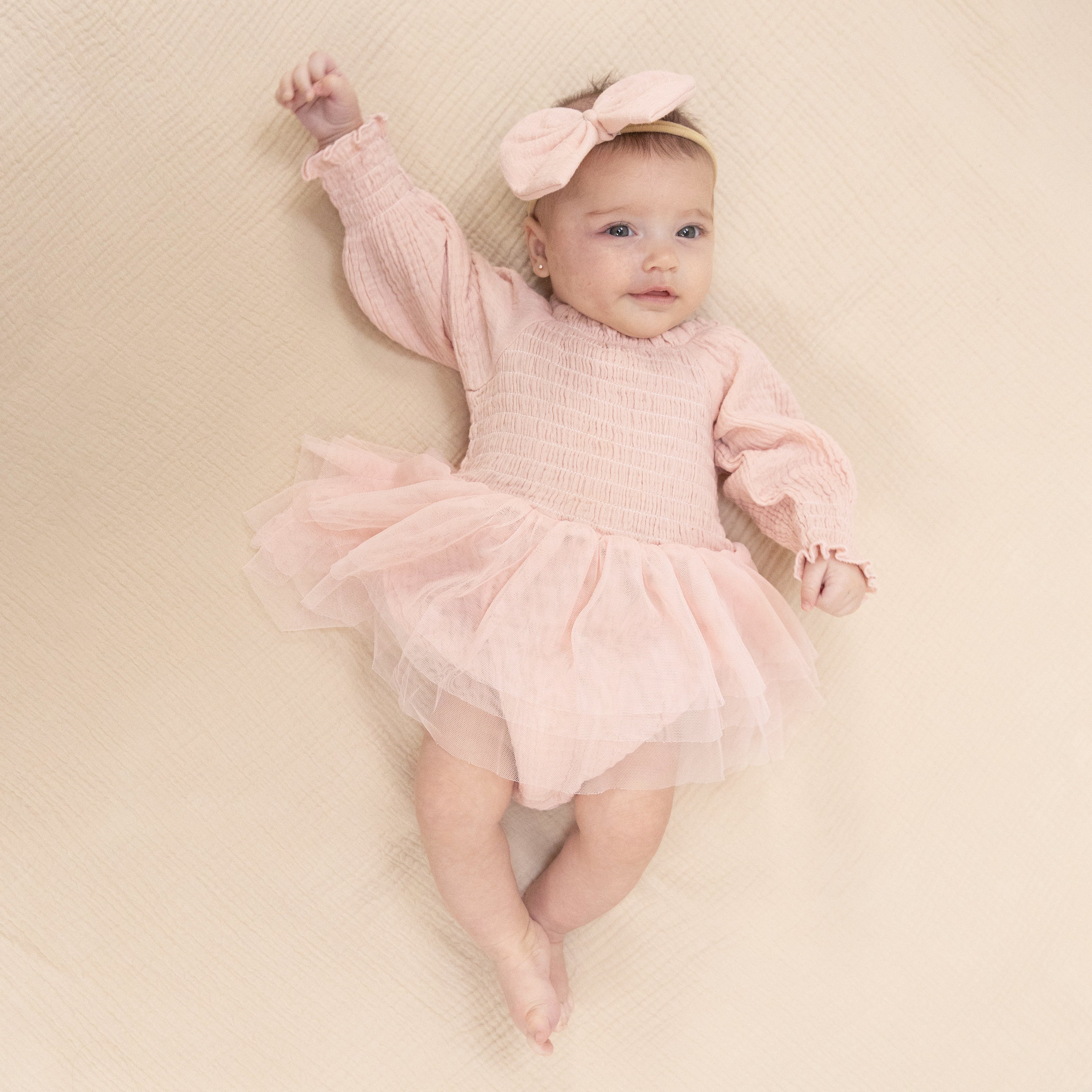 Solid Muslin Lotus - Long Sleeve Smocked Bubble With Tutu
