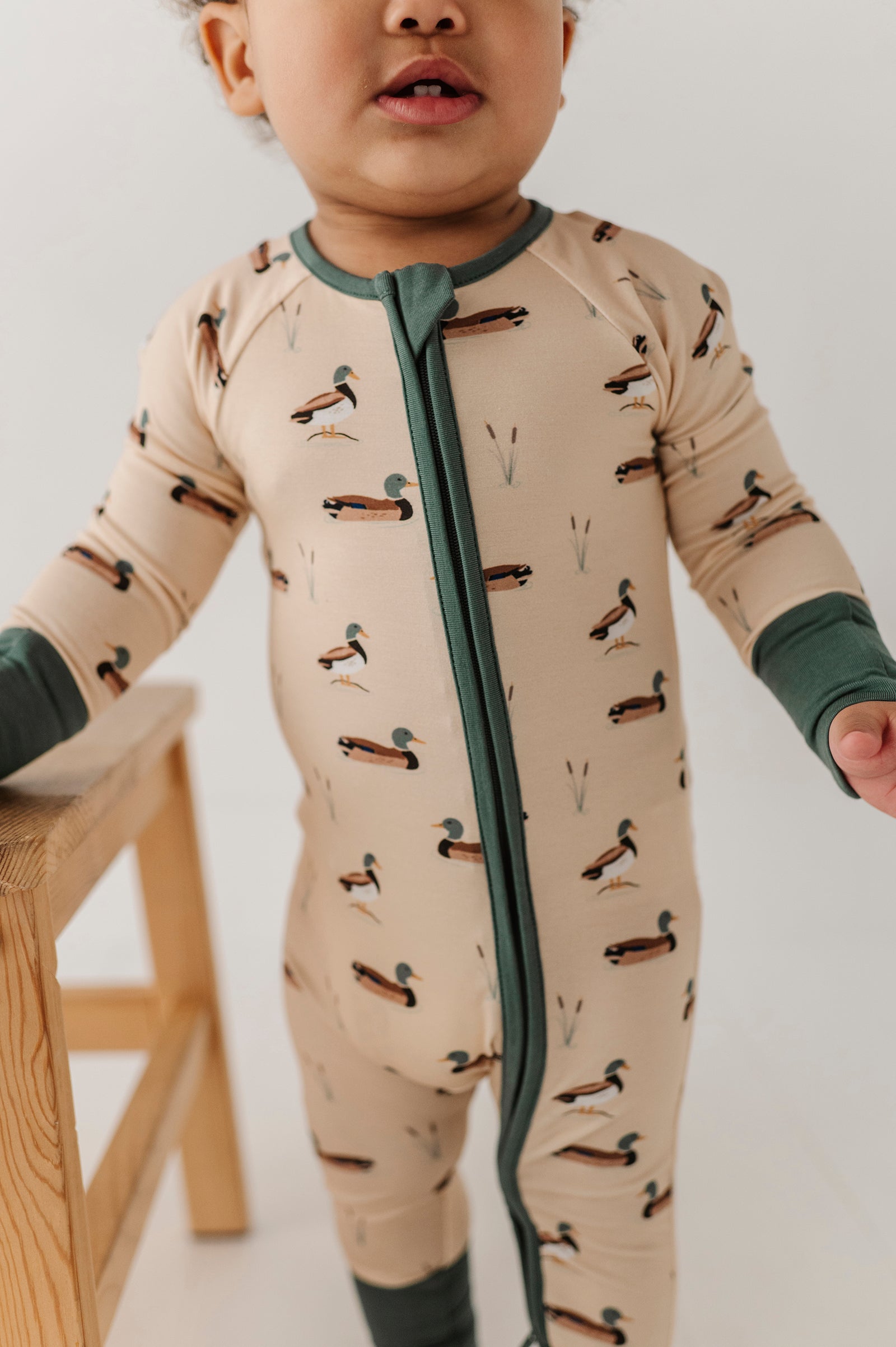 Baby Boy Long Sleeve Zip Romper In Mallard Ducks
