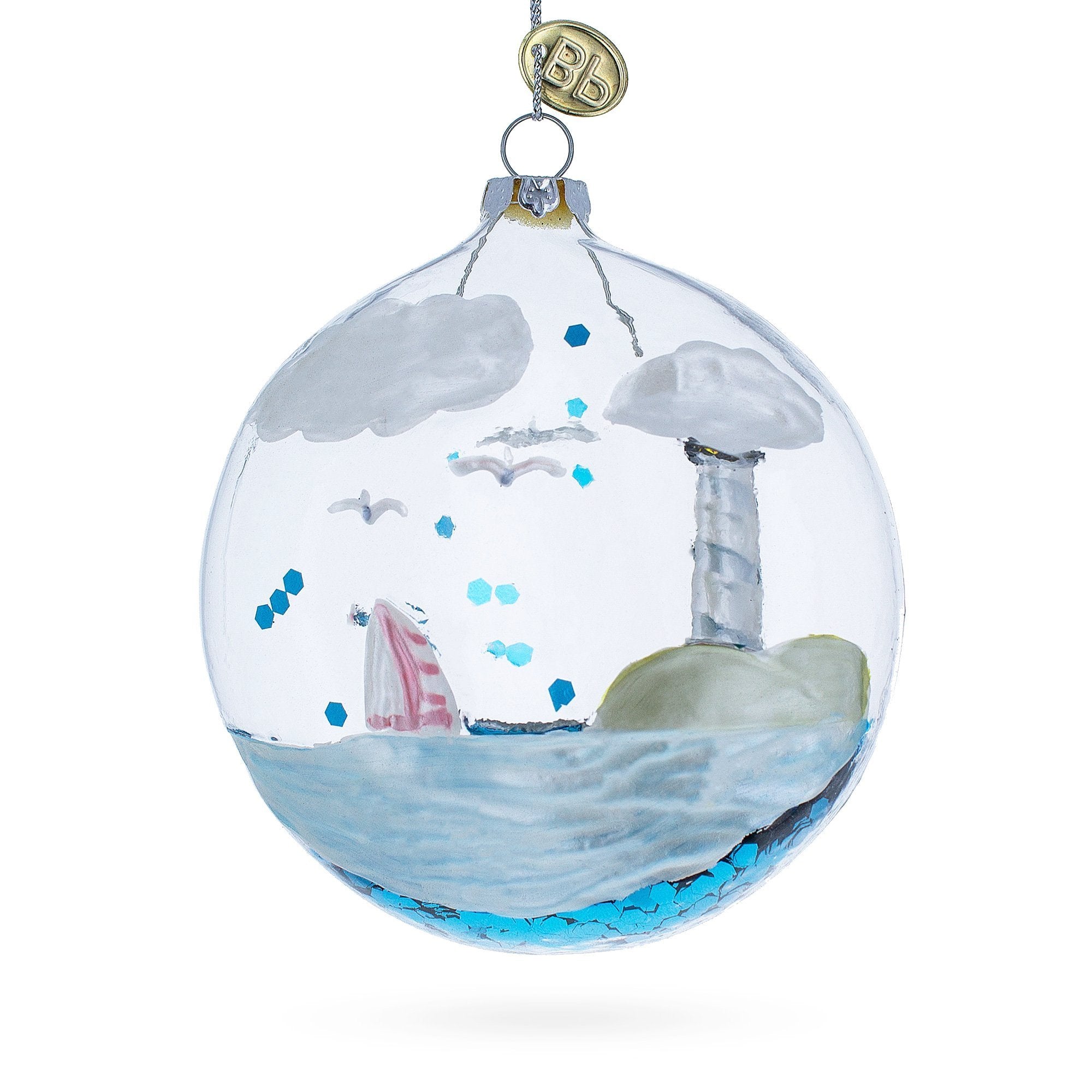 Majestic Lighthouse In Glass Dome - Blown Glass Christmas Ornament