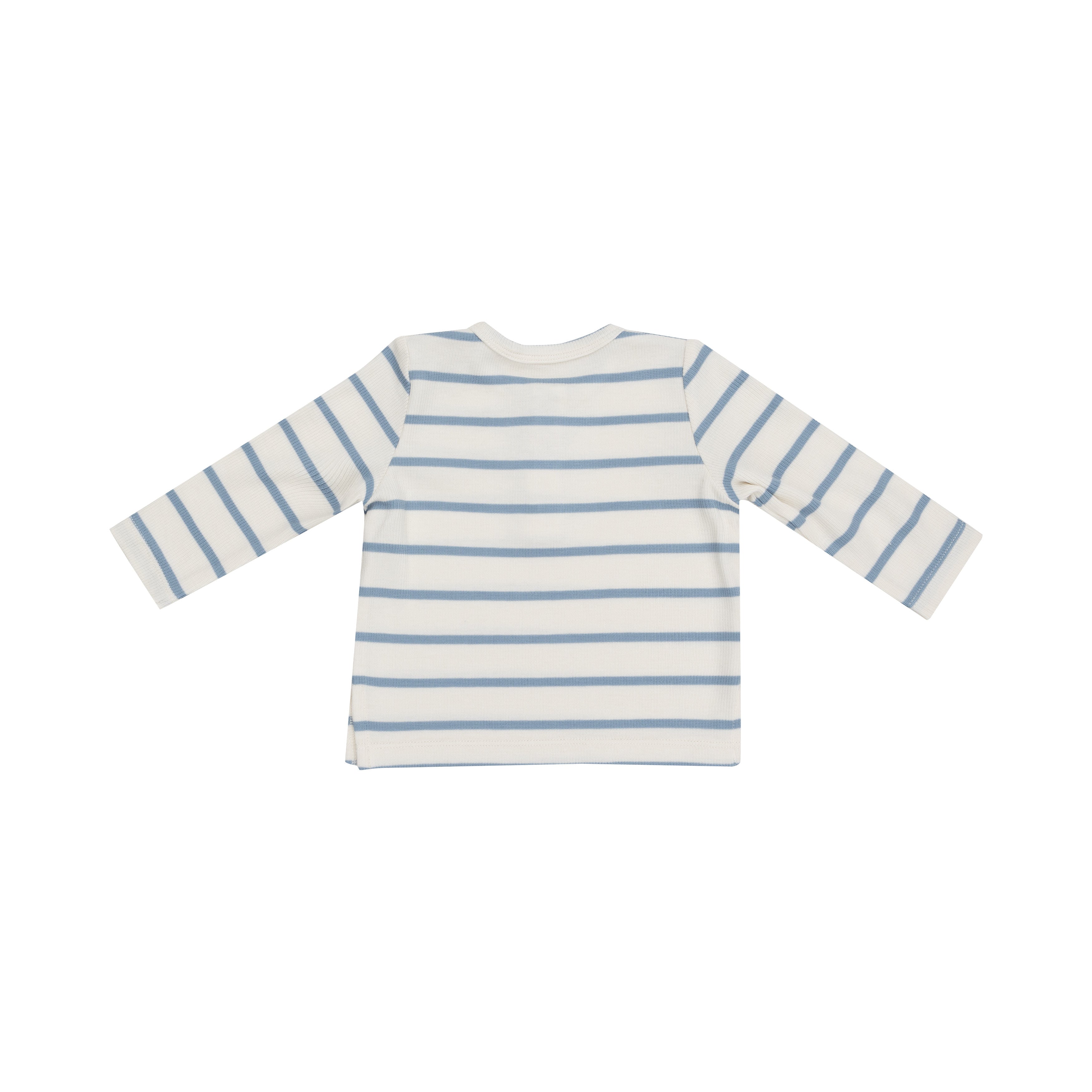 L/s Henley - Modal Rib Stripe - Glacier Lake