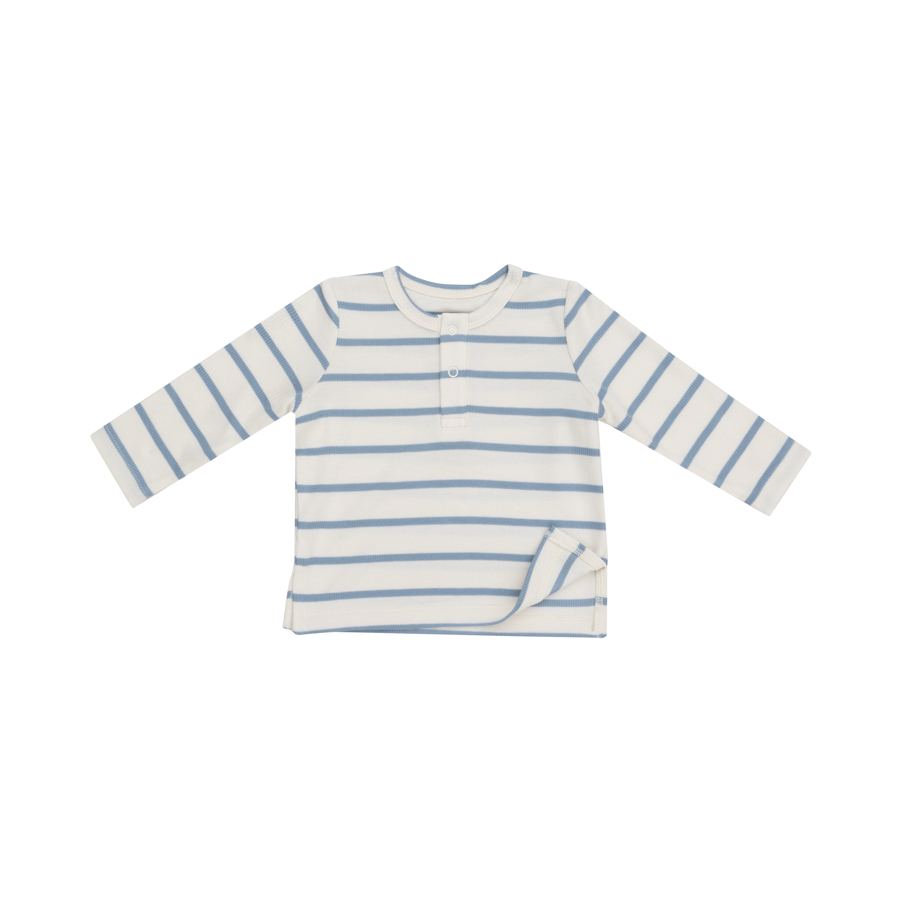 L/s Henley - Modal Rib Stripe - Glacier Lake