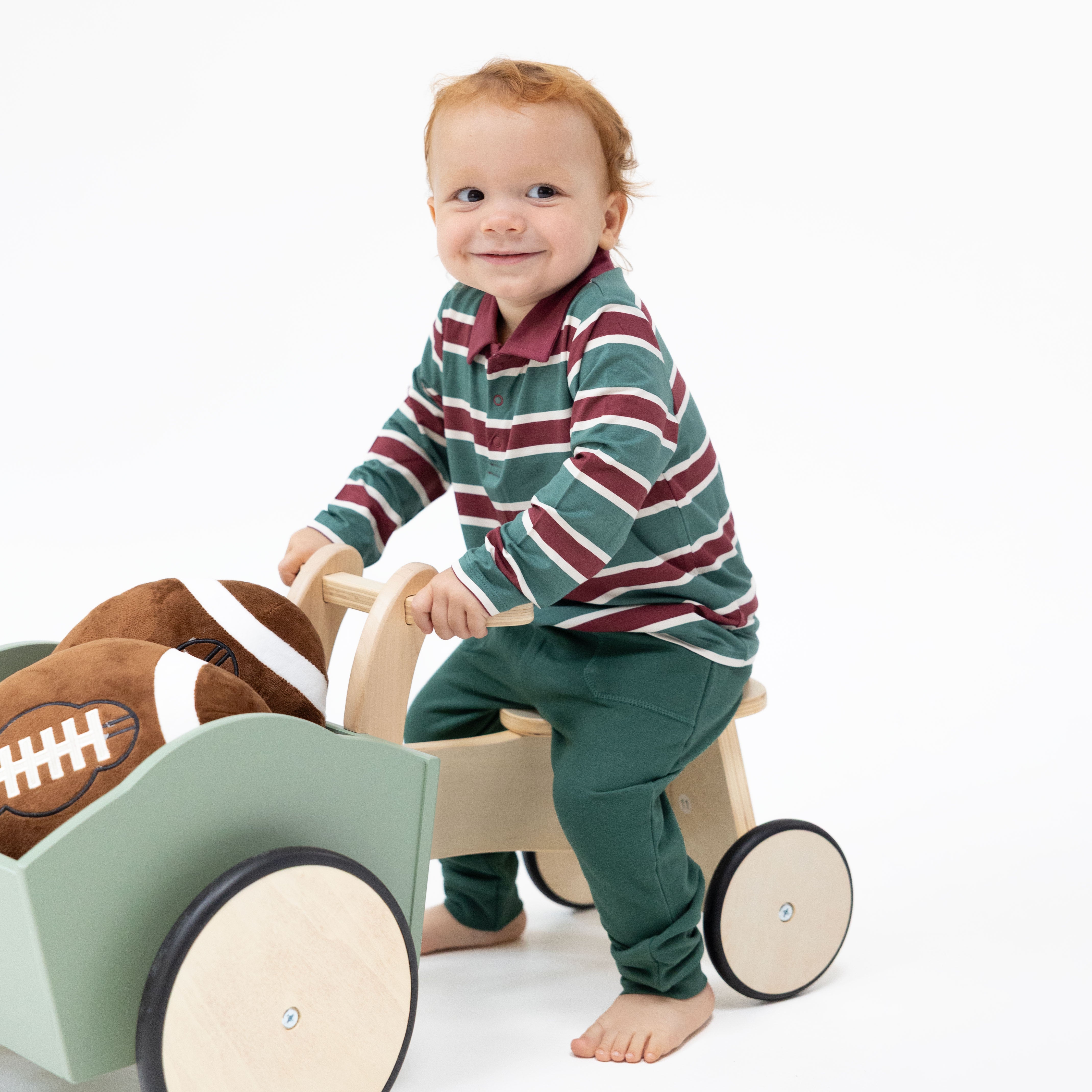 Rugby Stripe Green - Long Sleeve Polo And Jogger