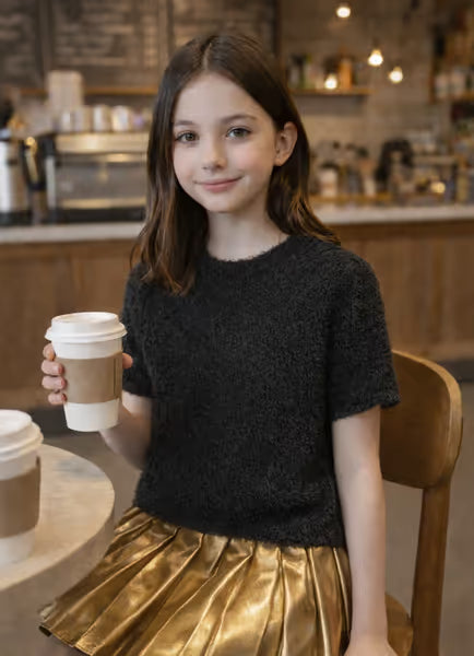 Tweenstyle By Stoopher - Short Sleeve Eyelash Sweater - Black