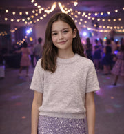 Tweenstyle By Stoopher - Short Sleeve Eyelash Sweater - Light Pink
