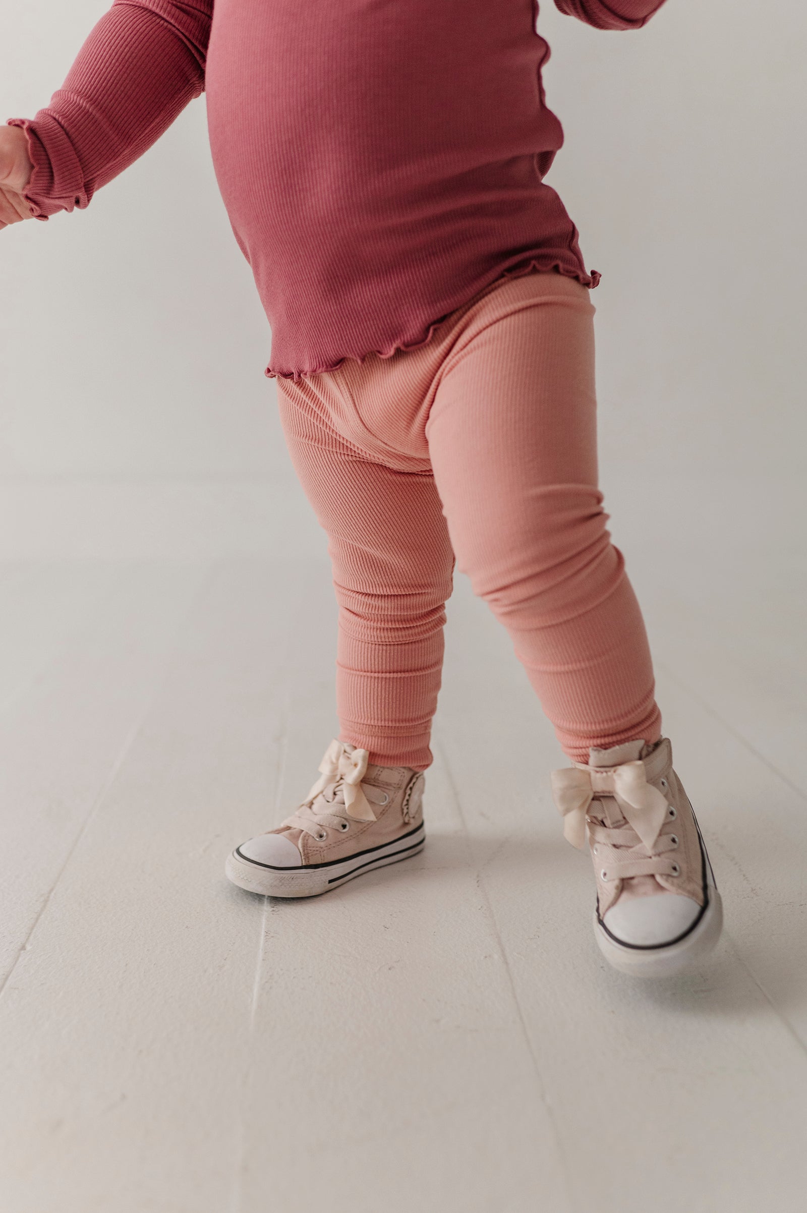 Girls Ribbed Leggings In Mellow Rose