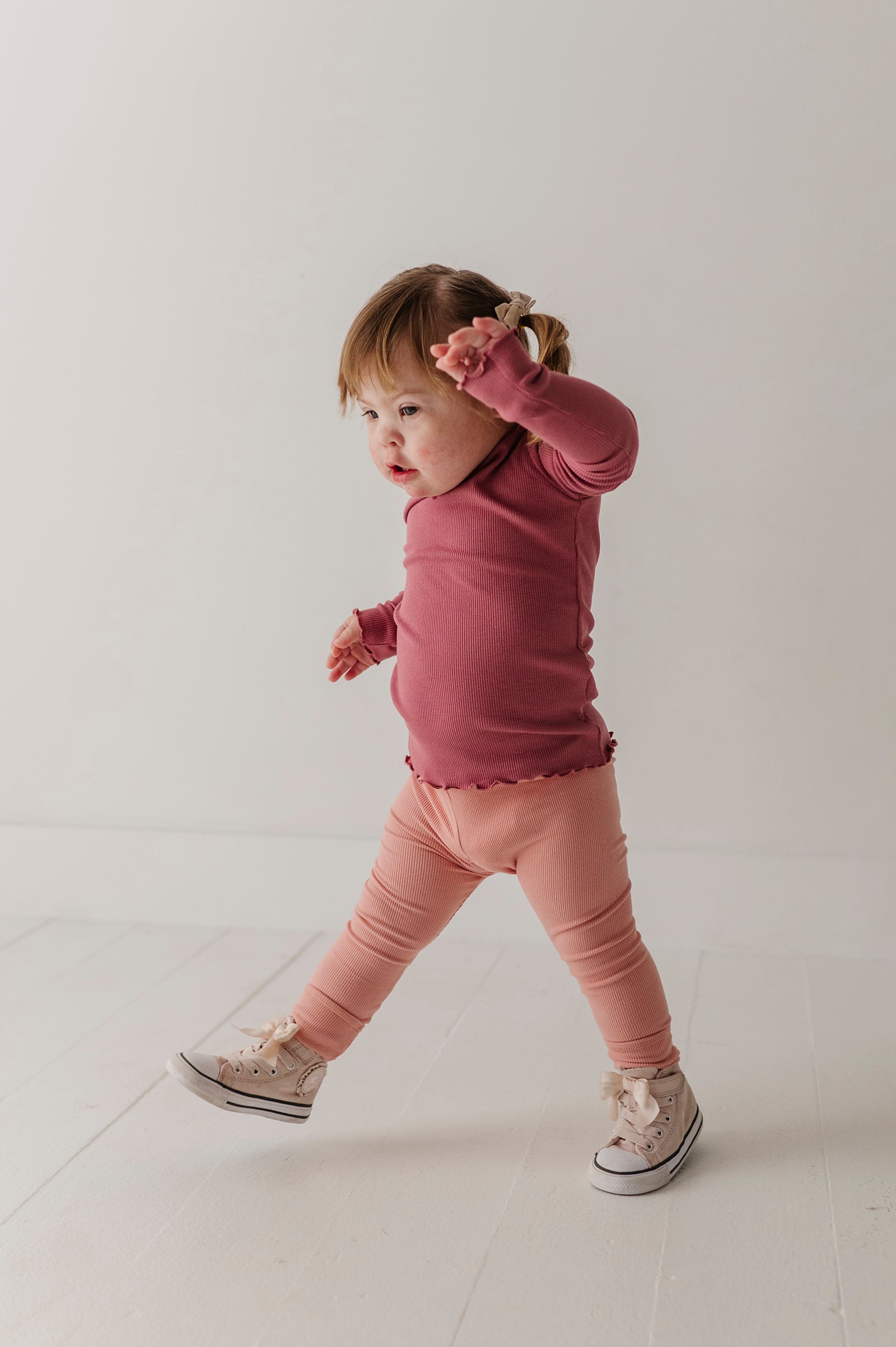 Girls Ribbed Leggings In Mellow Rose