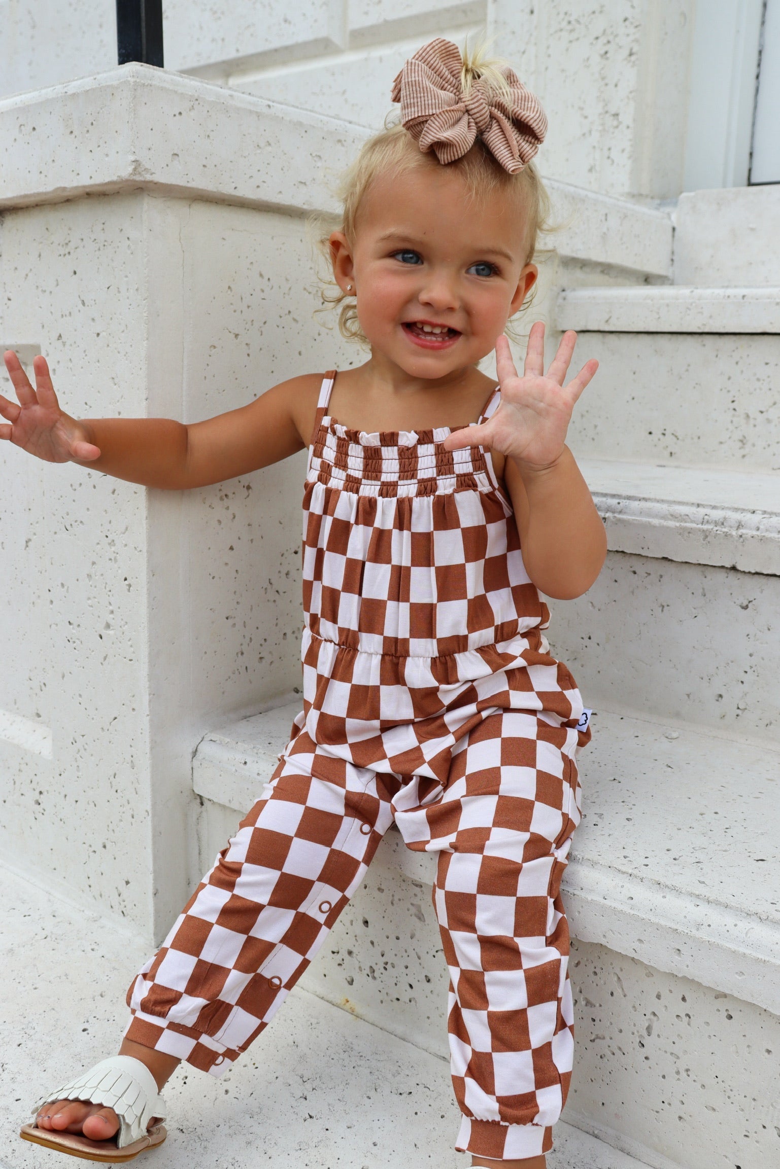 Copper Checkers Dream Smocked Jumpsuit