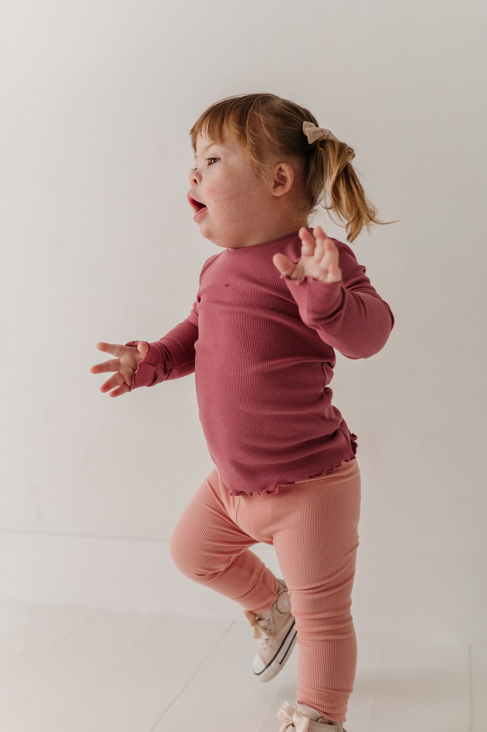 Girls Ribbed Leggings In Mellow Rose