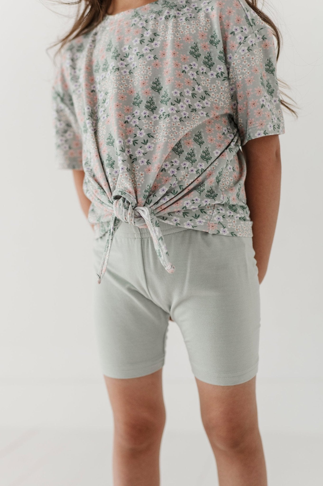 Girls Biker Shorts In Aqua Grey