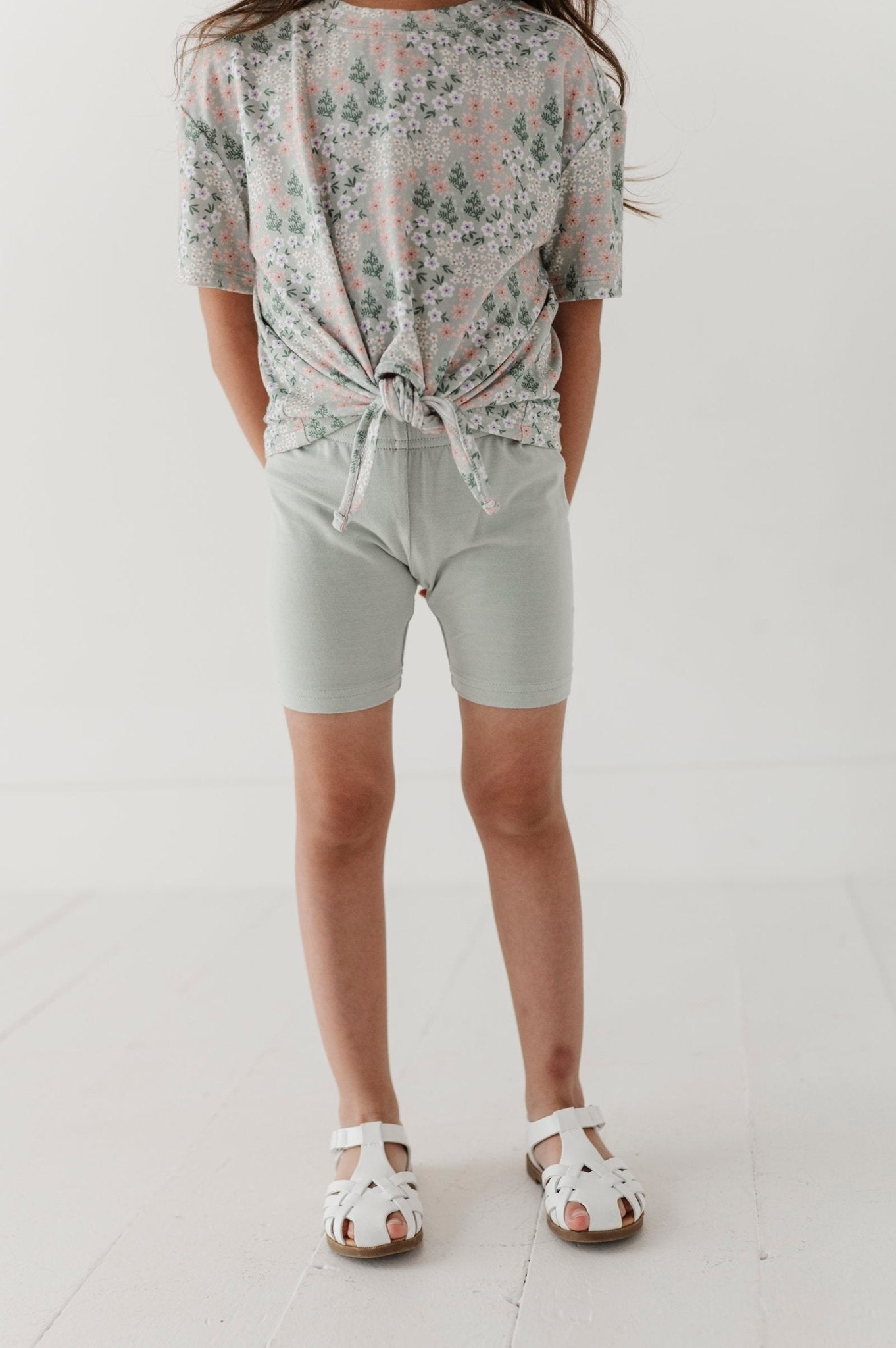 Girls Biker Shorts In Aqua Grey