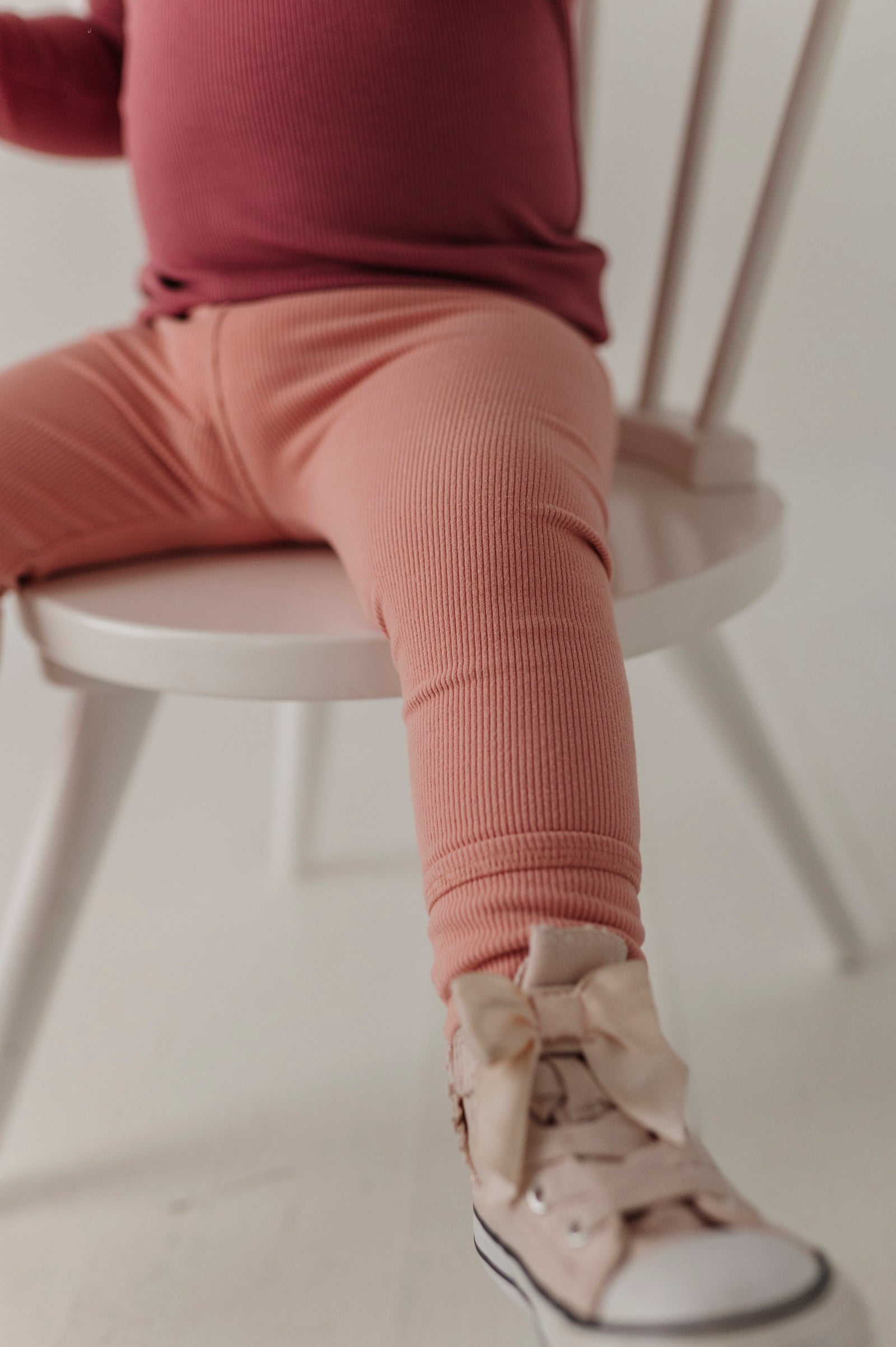 Girls Ribbed Leggings In Mellow Rose