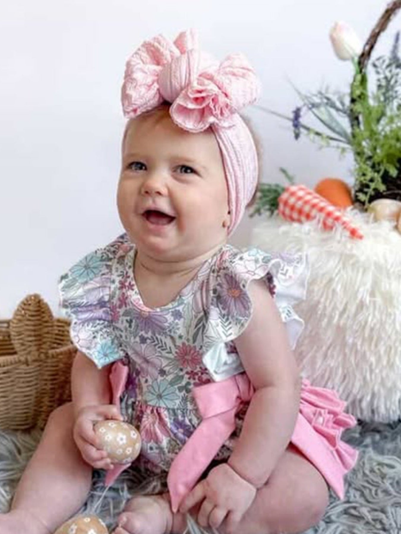 Girls Pink Floral Sleeveless Baby Girls Romper