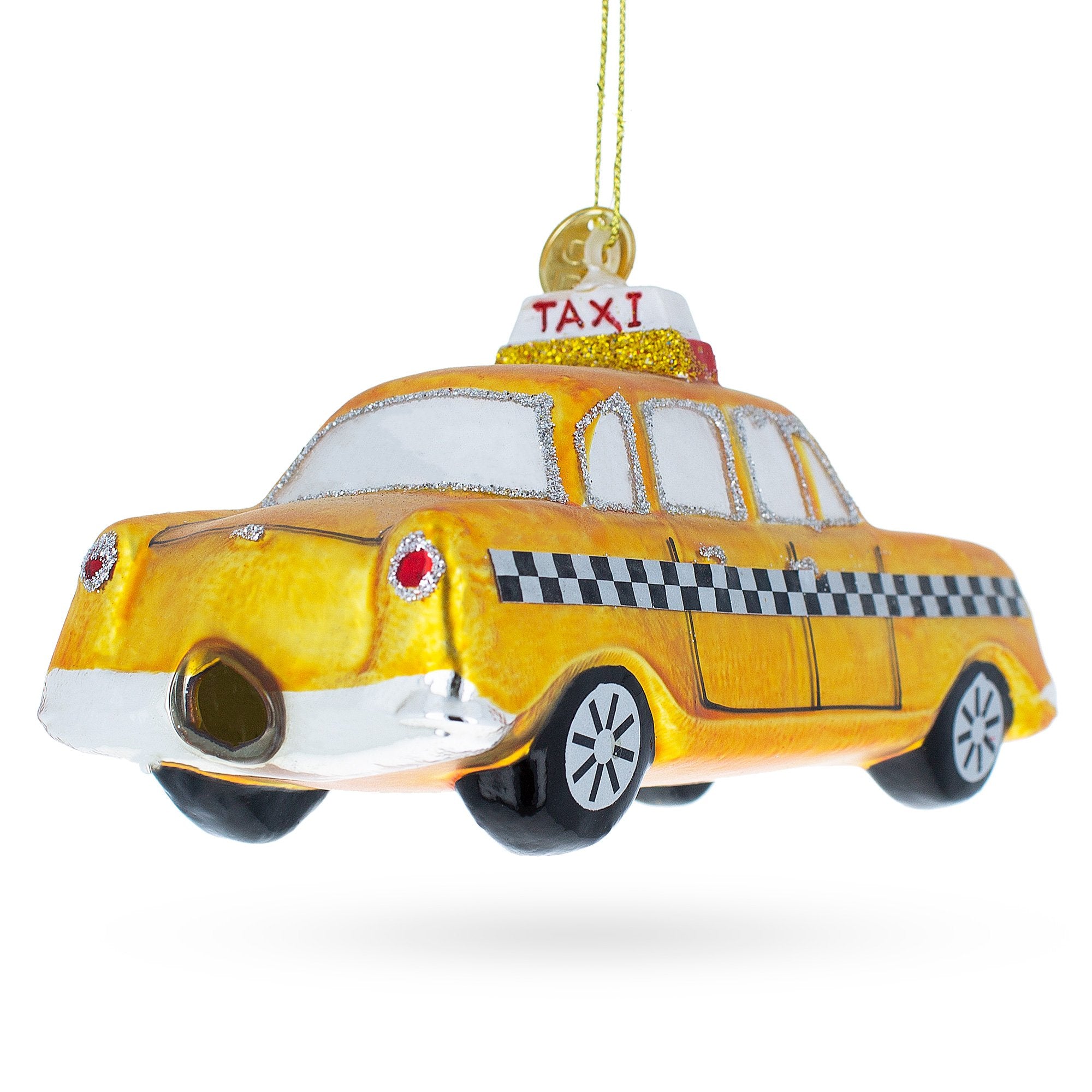 New York Yellow Taxi Blown Glass Christmas Ornament