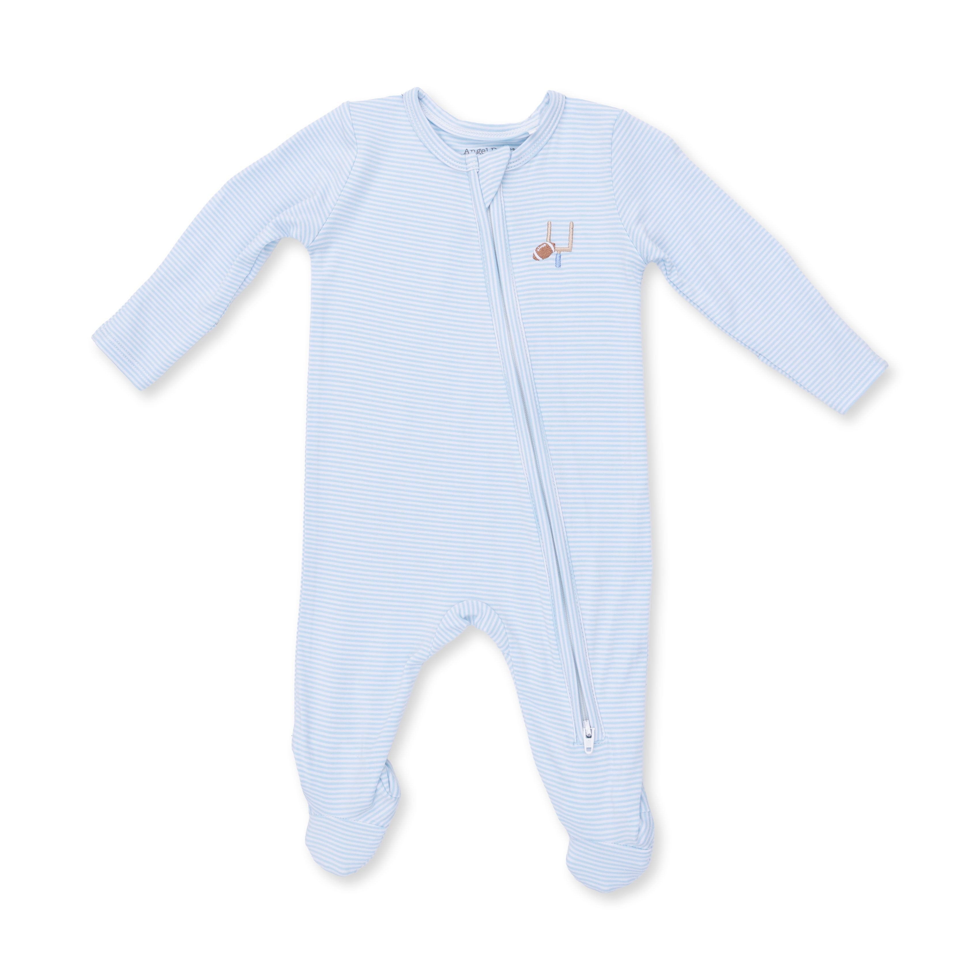 Football Blue Micro Stripe - 2 Way Zipper Footie