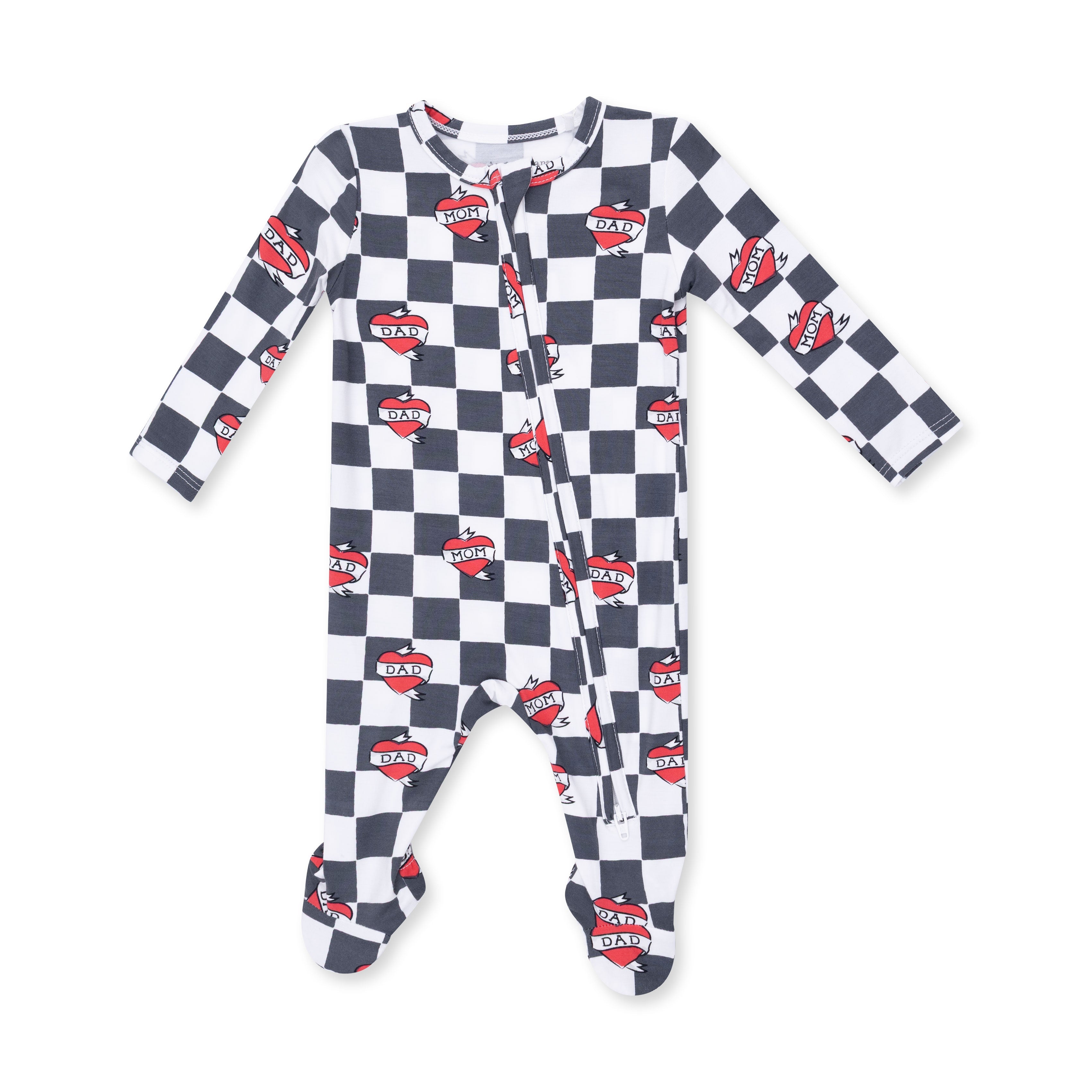 Heart Tattoo Check Black - 2 Way Zipper Footie