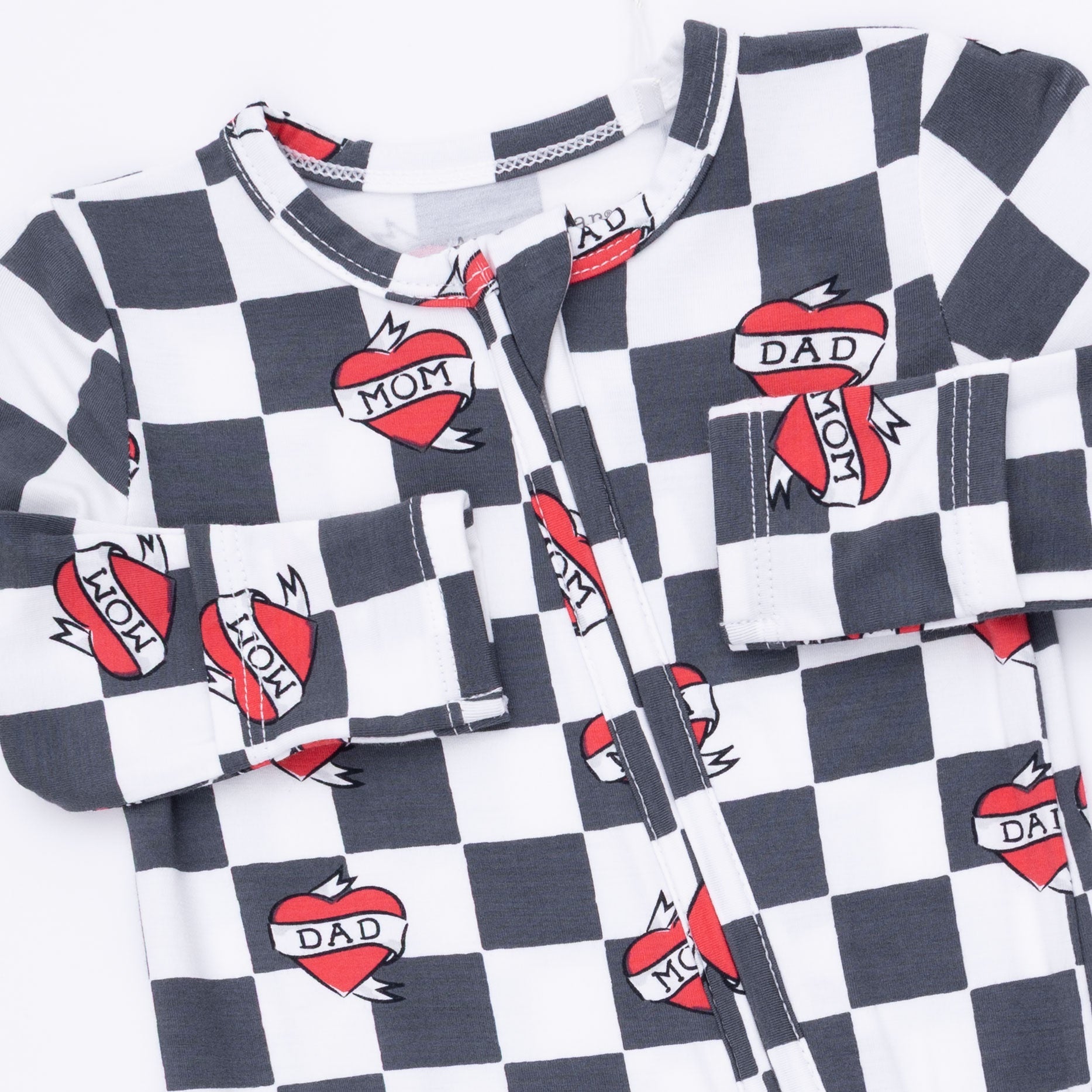 Heart Tattoo Check Black - 2 Way Zipper Footie