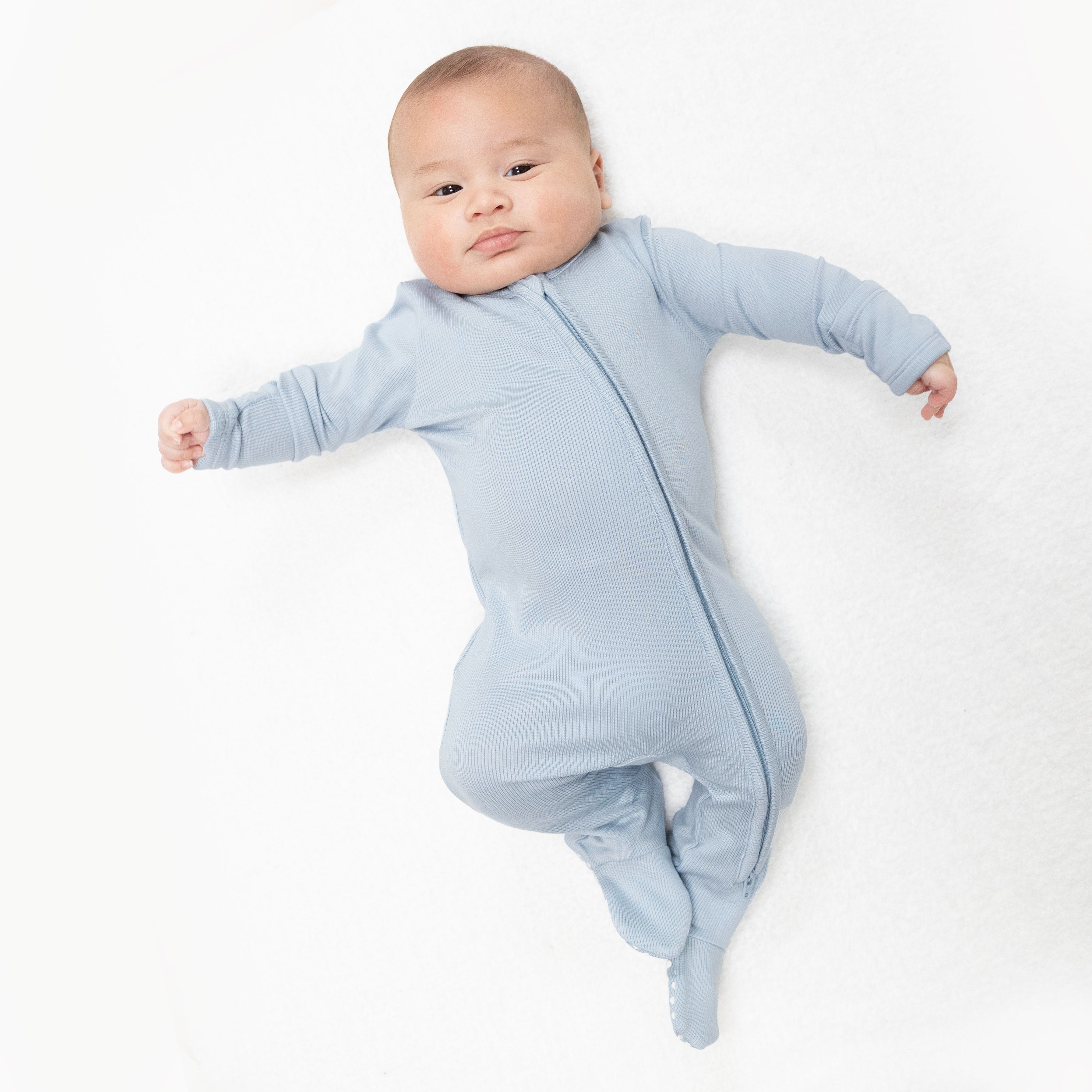 Solid Sheer Blue Rib - 2 Way Zipper Footie