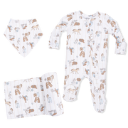 Cowboy Nursery -  2 Way Zipper Footie, Bandana Bib, & Swaddle Blanket Set