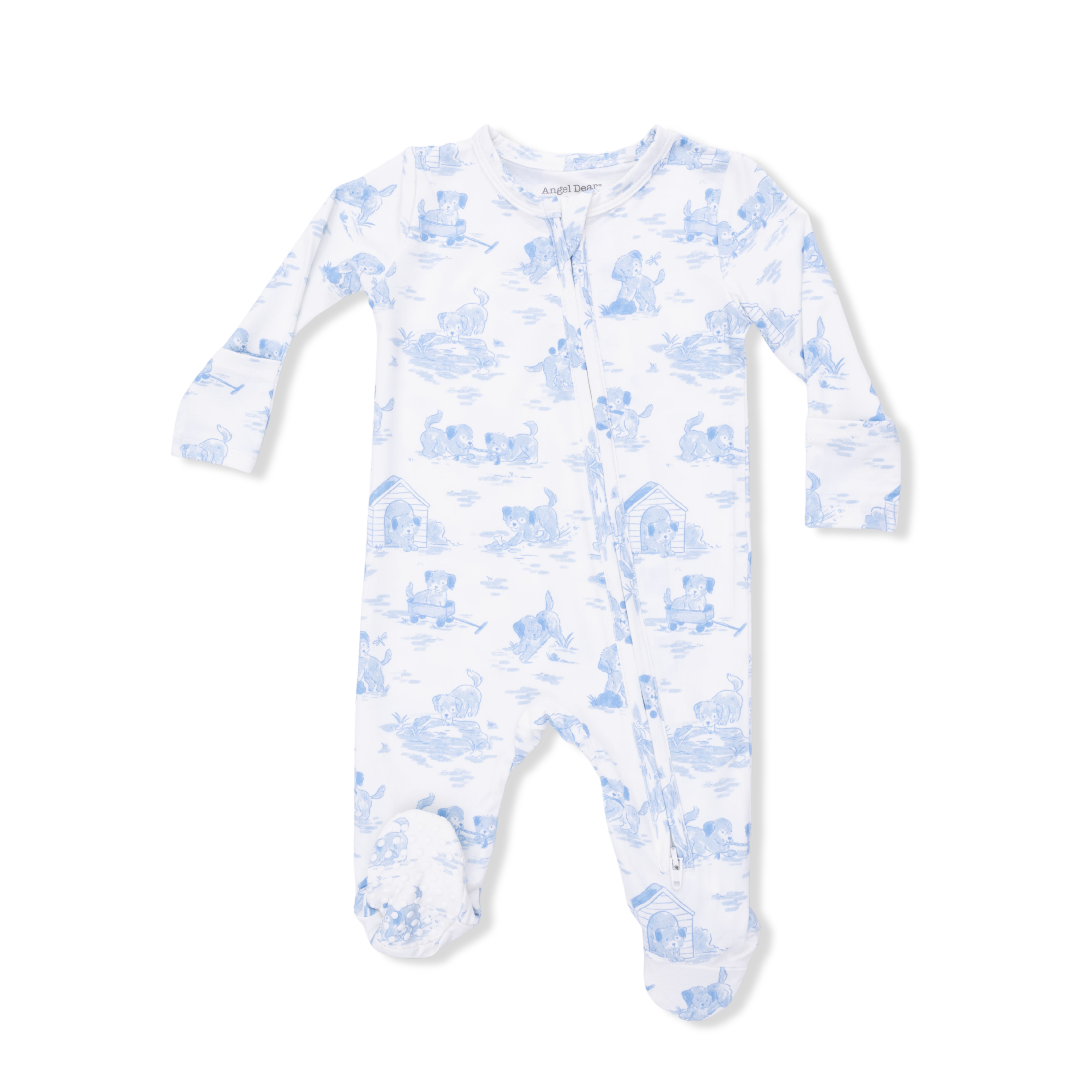 Puppy Toile Blue - 2 Way Zipper Footie