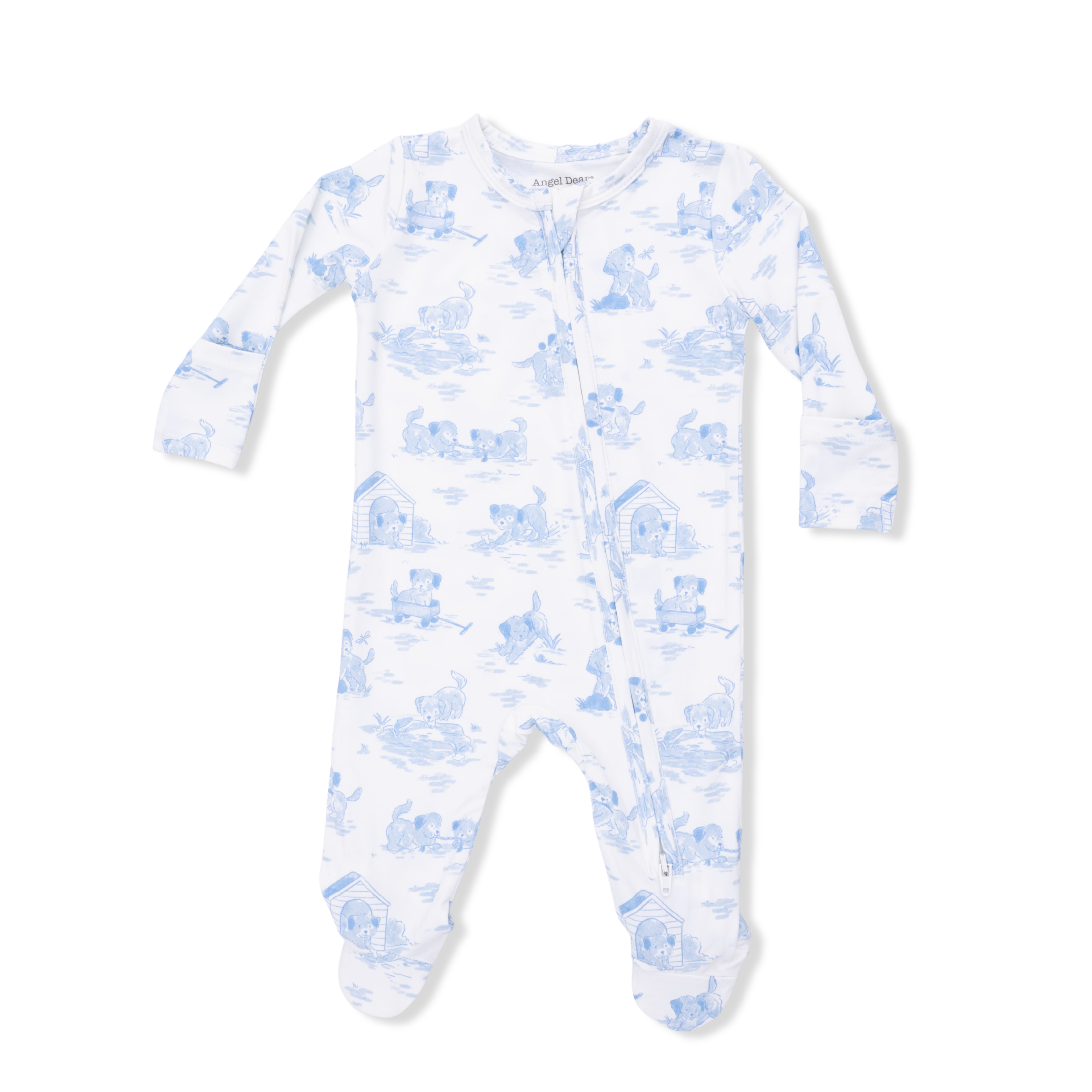Puppy Toile Blue - 2 Way Zipper Footie