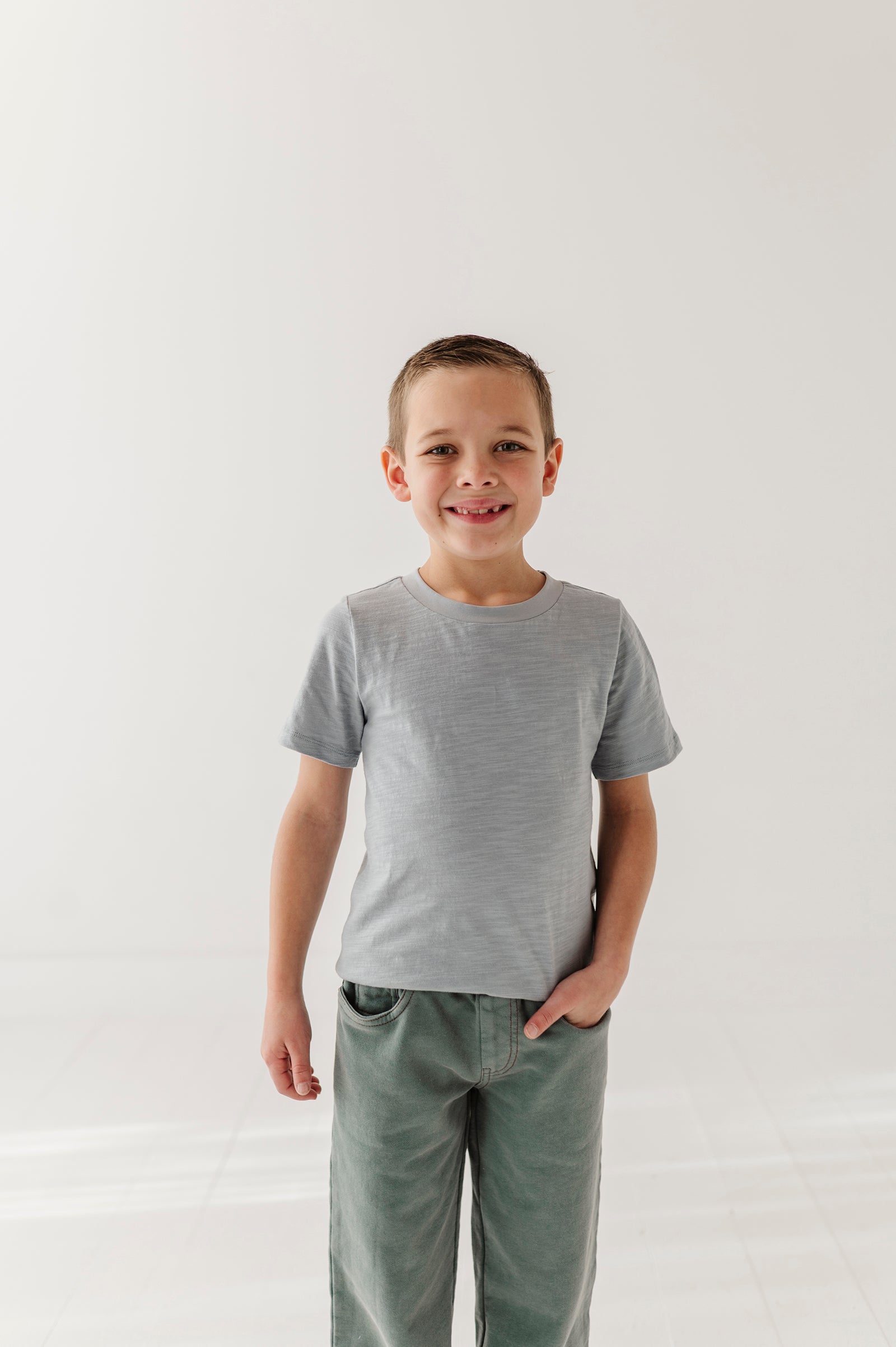 Boys Cotton Short Sleeve Tee In Grayish Blue