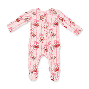 Bows & Santa - 2 Way Ruffle Back Zipper Footie