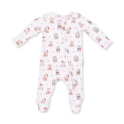 Christmas Teddy Bears Pink - 2 Way Ruffle Back Zipper Footie