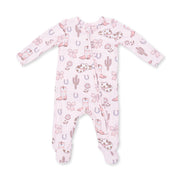 Cowgirl Boots And Bows - 2 Way Ruffle Back Zipper Footie