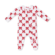 Festive Bows - 2 Way Ruffle Back Zipper Footie