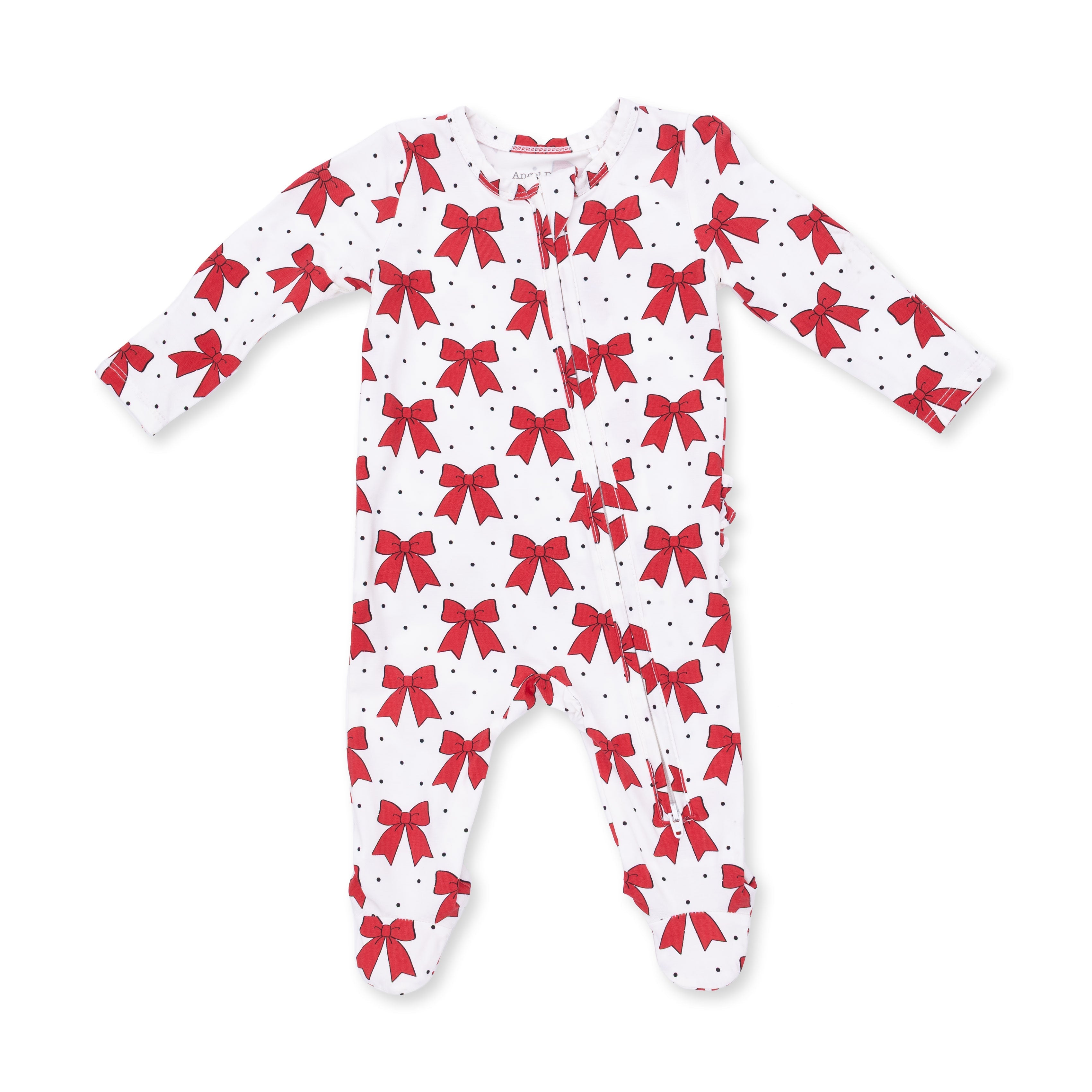 Festive Bows - 2 Way Ruffle Back Zipper Footie