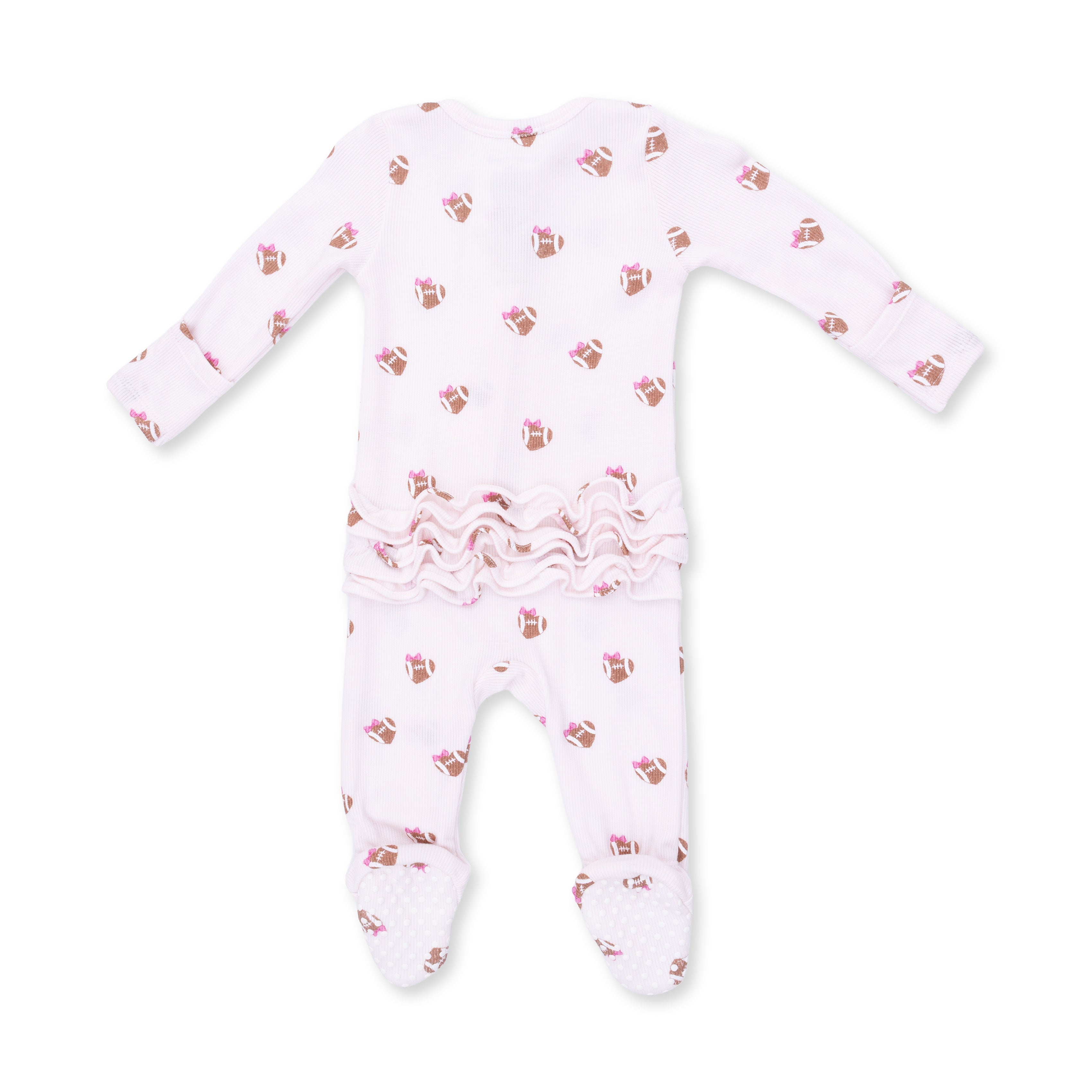 Mini Football Hearts - 2 Way Ruffle Back Zipper Footie