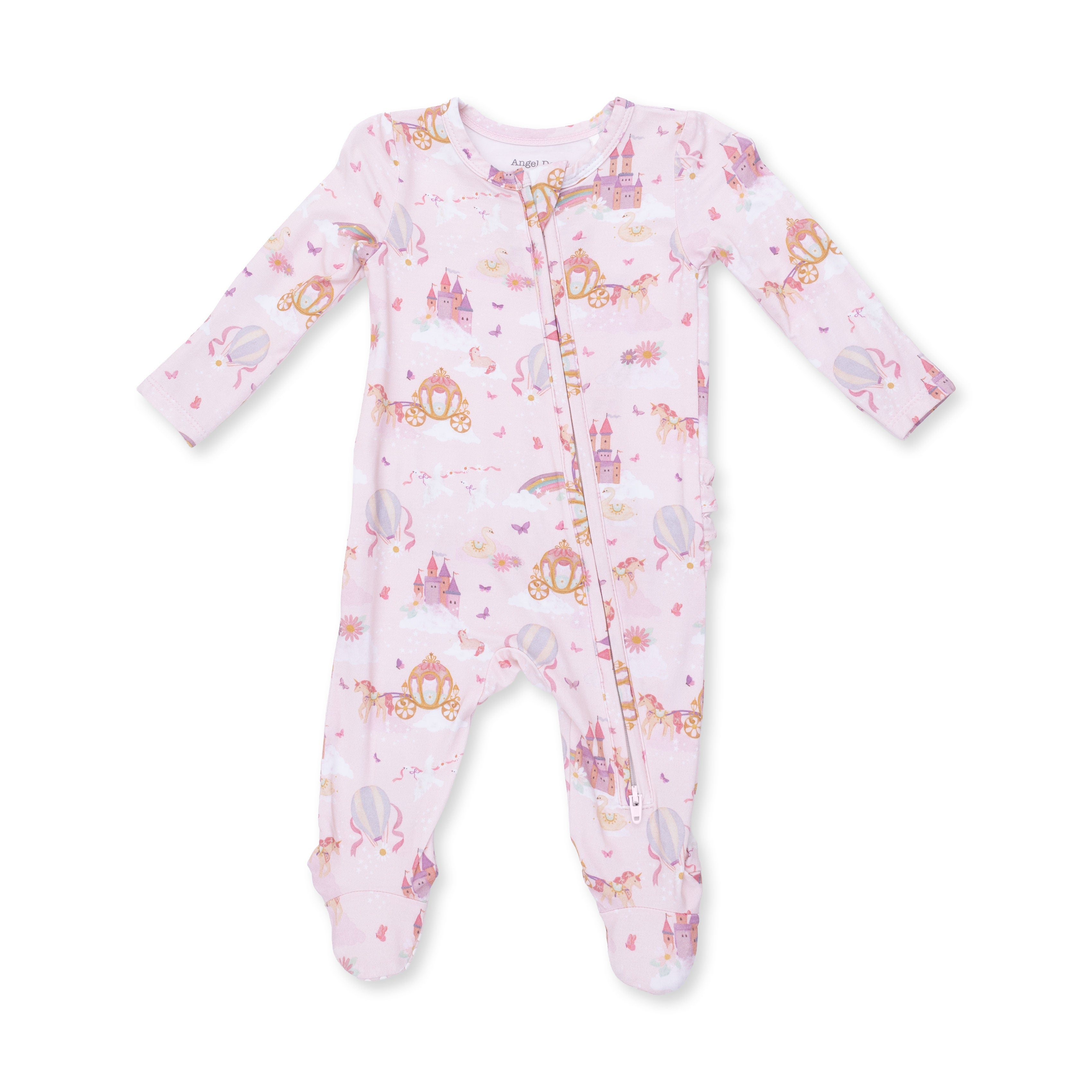 Princess Unicorns And Castle - 2 Way Ruffle Back Zipper Footie