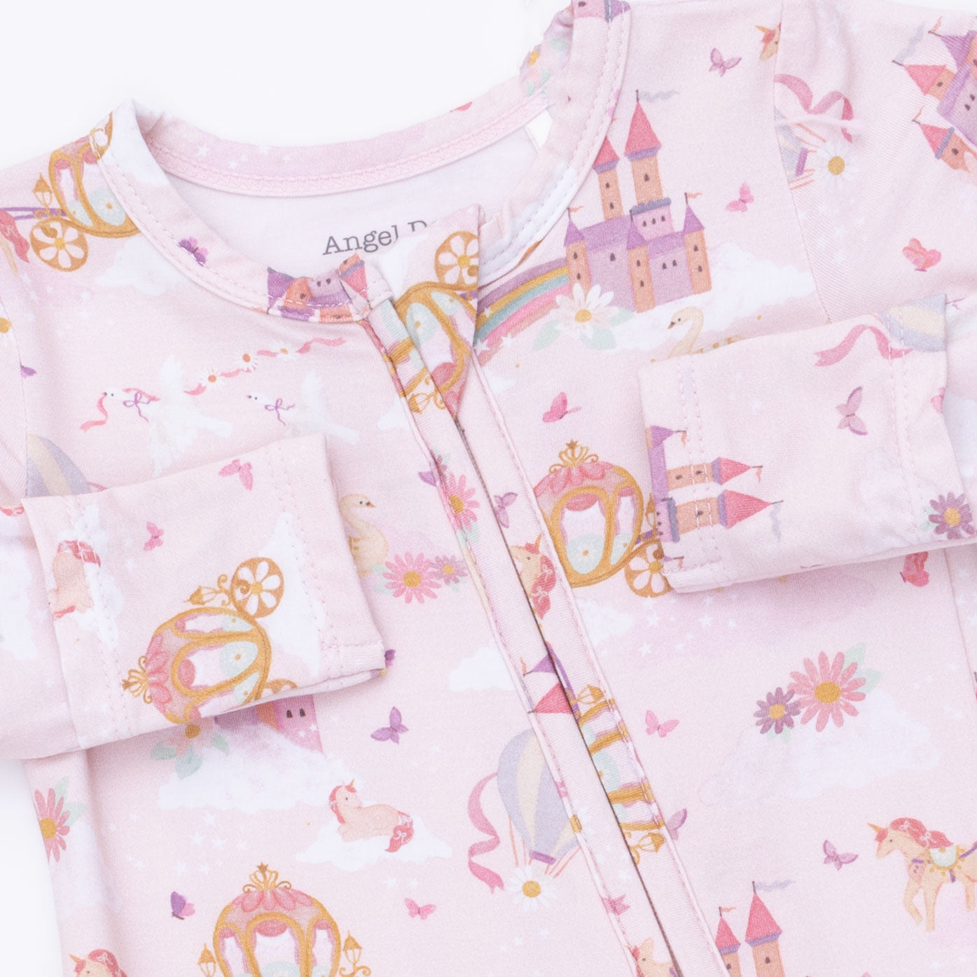 Princess Unicorns And Castle - 2 Way Ruffle Back Zipper Footie