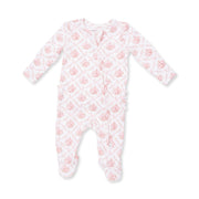 Rose Bow Lattice - 2 Way Ruffle Back Zipper Footie