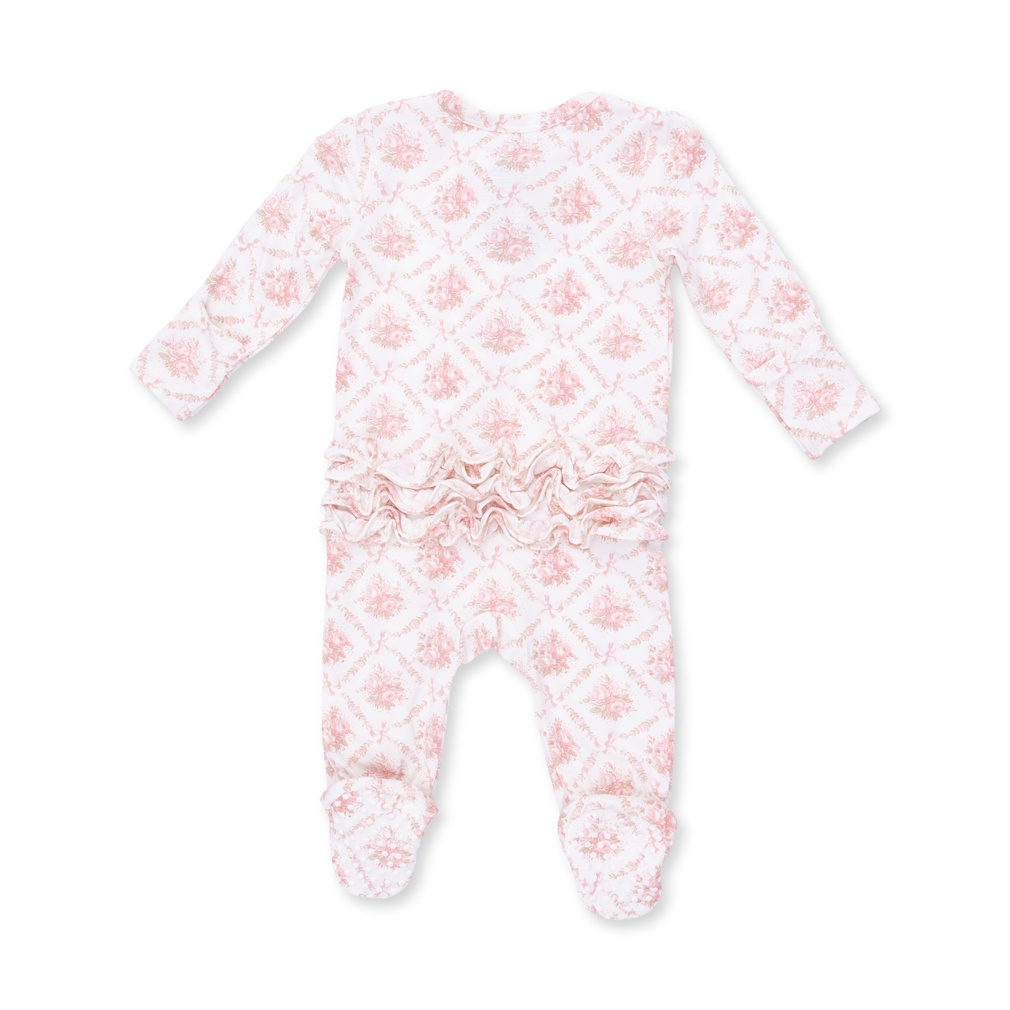 Rose Bow Lattice - 2 Way Ruffle Back Zipper Footie